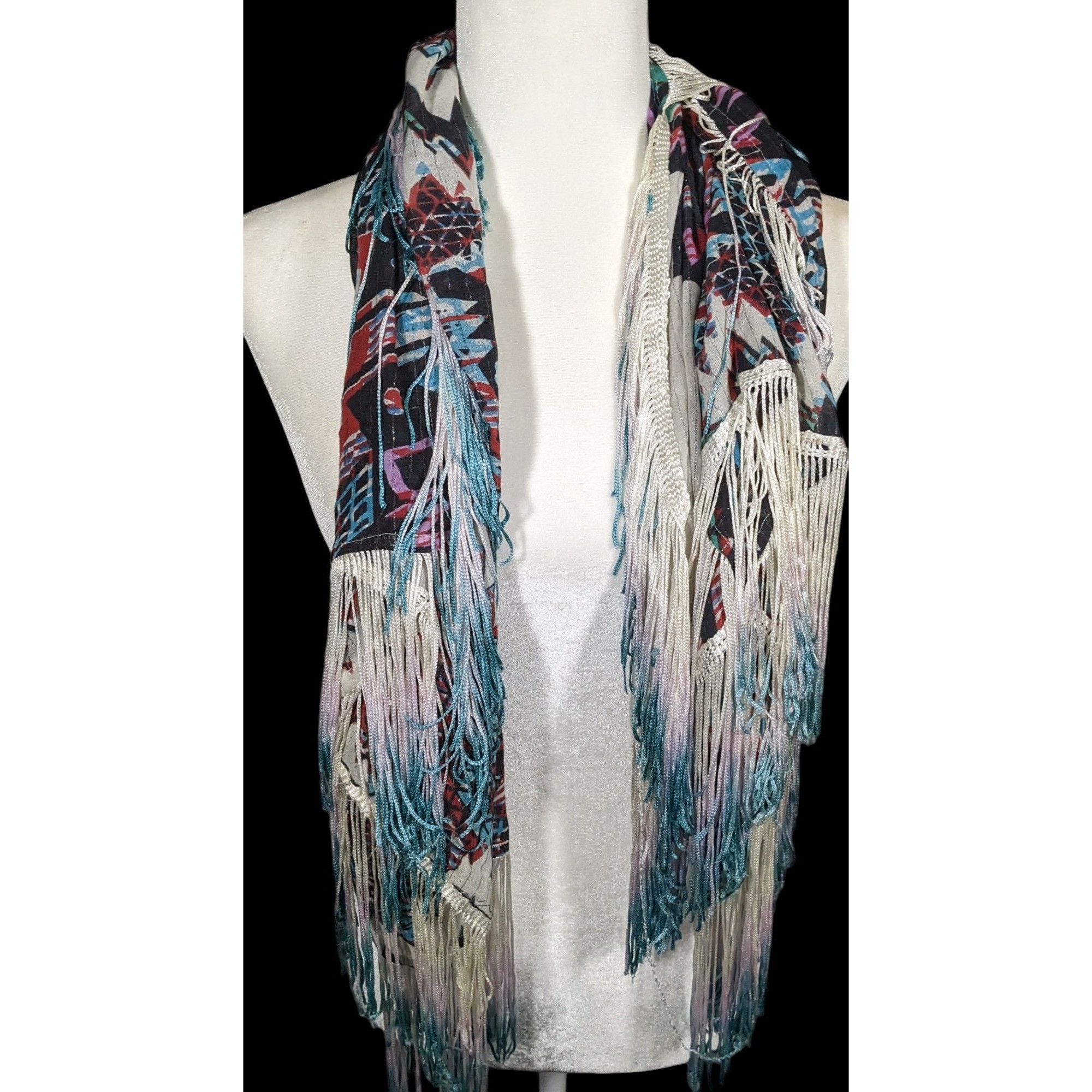 Topshop Topshop Southwestern Abstract Rainbow Ombre Fringe Scarf Size ONE SIZE - 2 Thumbnail