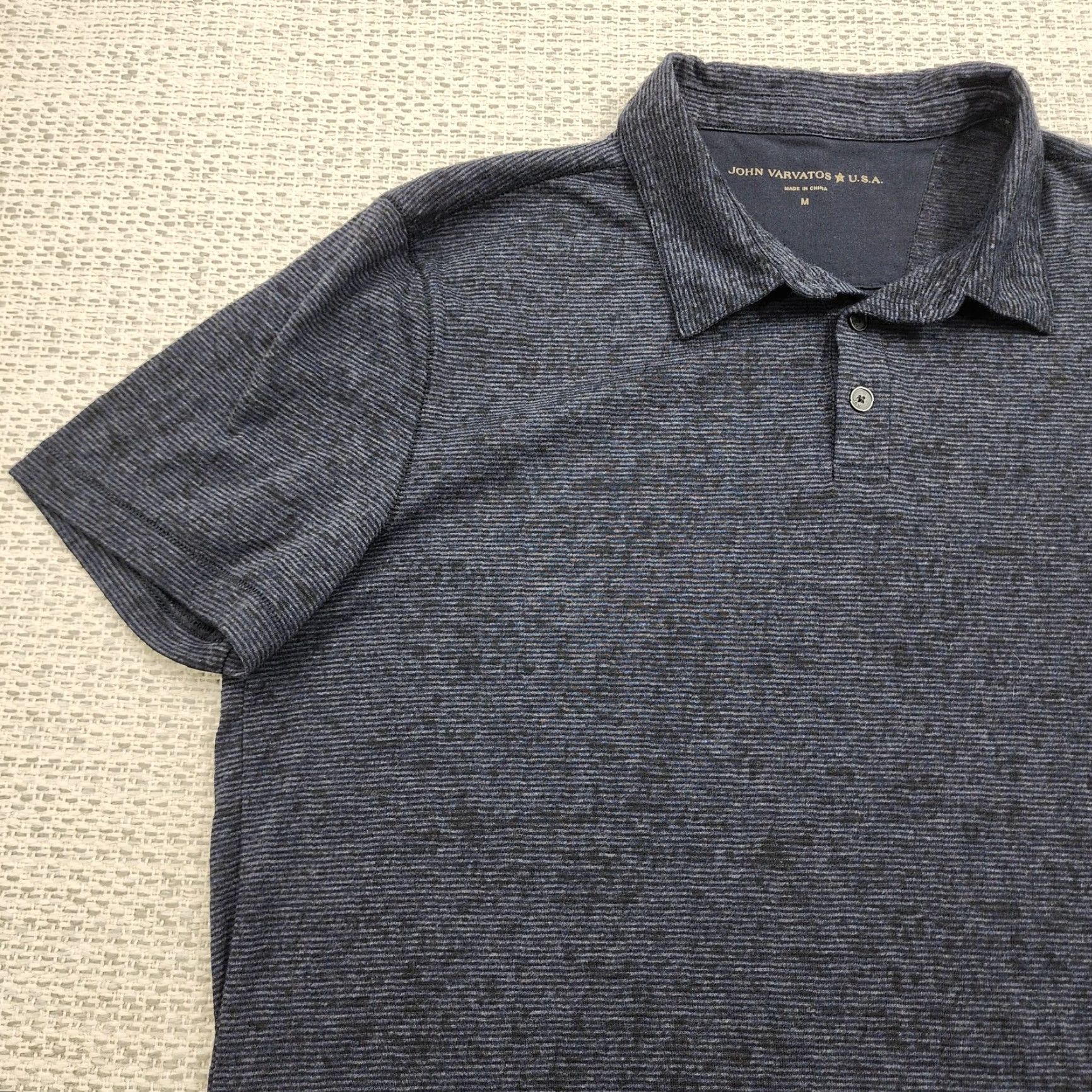 John Varvatos John Varvatos U.S.A. Polo Shirt Mens M Blue Heather Micro Stripe Cotton Shirt Size US M / EU 48-50 / 2 - 3 Thumbnail