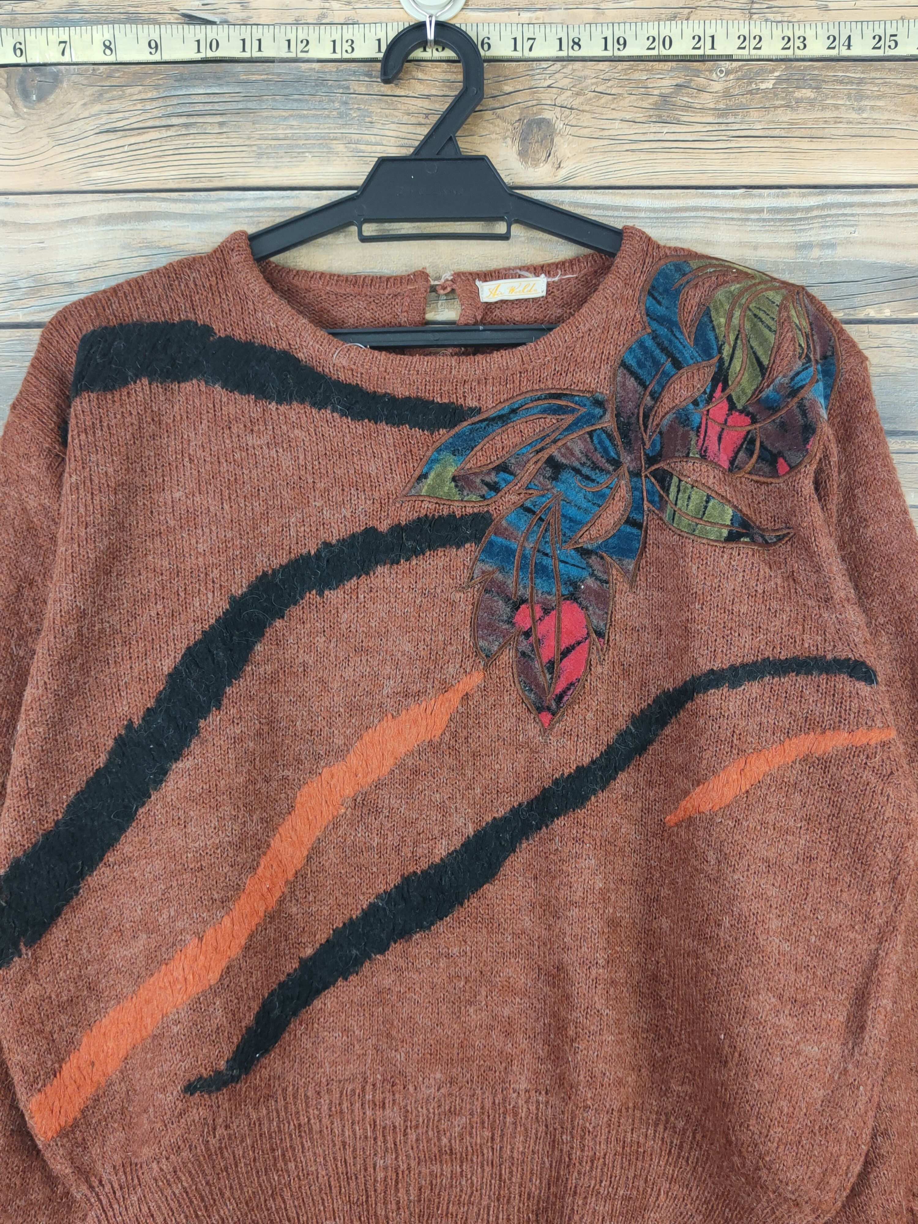 Homespun Knitwear Air Woeld Dark Brown art vintage Knitwear Crop Tops #W1106 Size L / US 10 / IT 46 - 2 Thumbnail