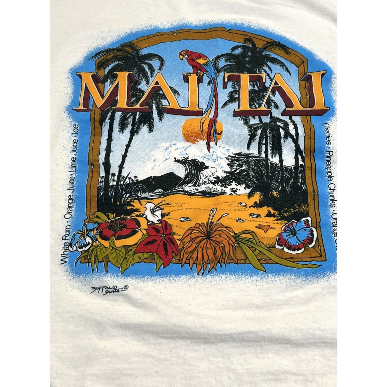 Vintage VINTAGE Mai Tai Recipe T Shirt XL Bright Graphics Buffalo Tag 1990s White Cotton Mens Size US XL / EU 56 / 4 - 2 Thumbnail