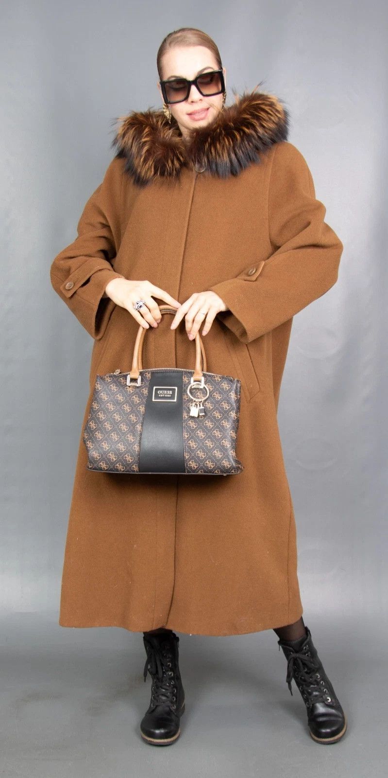 Vintage 18842 WOOL CASHMERE COAT WITH SILVER FOX HOOD PELZ SIZE XL Size XL / US 12-14 / IT 48-50 - 5 Thumbnail