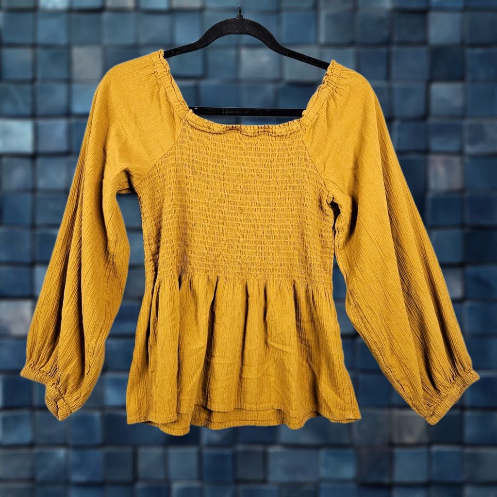 Madewell Madewell Blouse Shirt Womens Puffy Sleeved Smocked Peplum Casual Top Regular Size 6 Brown Cotton Blend Short Sleeve Front Pullover Size M / US 6-8 / IT 42-44 - 1 Thumbnail