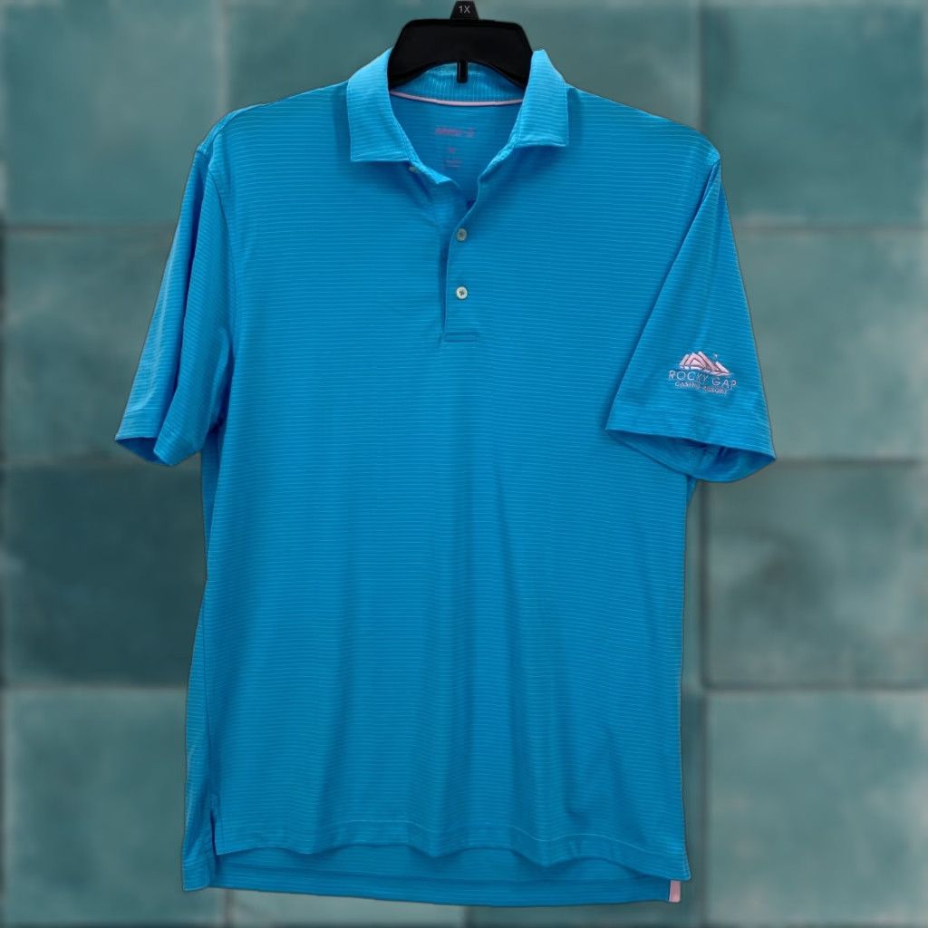 johnnie-O johnnie-O Albatross Prep-Formance Striped Polo Mens M Blue Rugby Gap? Golf Size US M / EU 48-50 / 2 - 1 Thumbnail