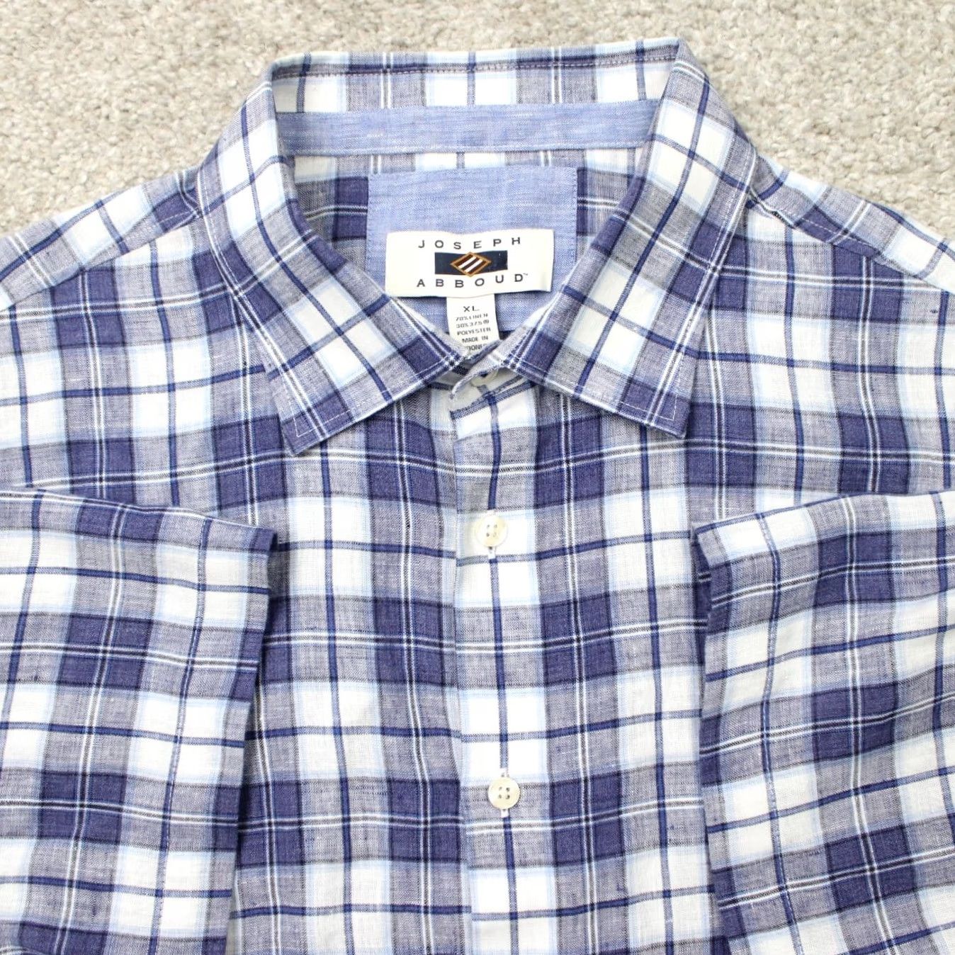 Joseph Abboud Joseph Abboud Shirt Mens XL Blue/White Plaid Linen Poly Blend Short Sleeve Size US XL / EU 56 / 4 - 2 Thumbnail