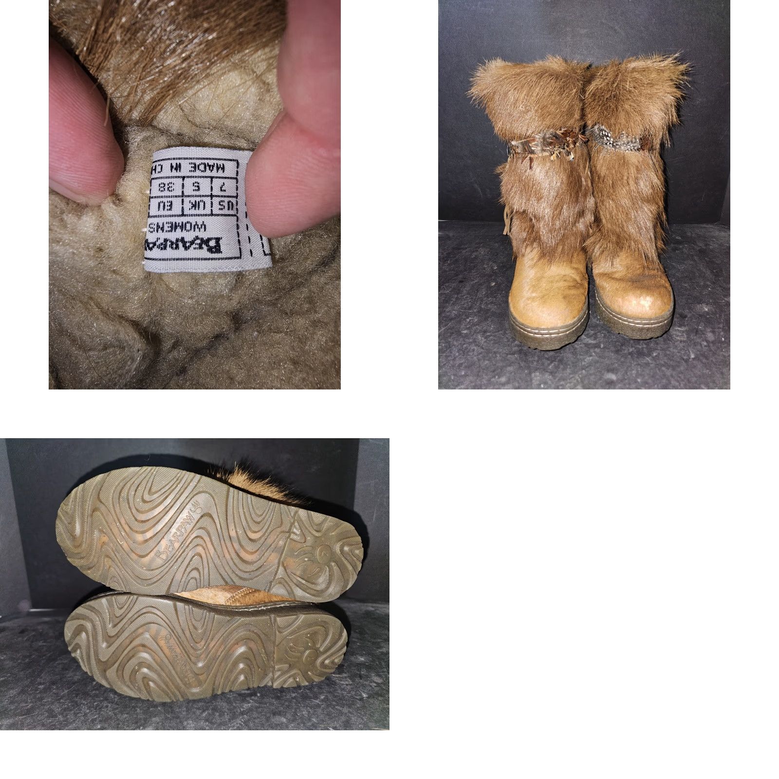 Vintage BearPaw Kola II Real Fur Boots Goat Fur Cow Skin Feather Boho Y2K Womens Size 7 Brown Boots Casual Womens Boots Size US 6 / IT 36 - 9 Thumbnail