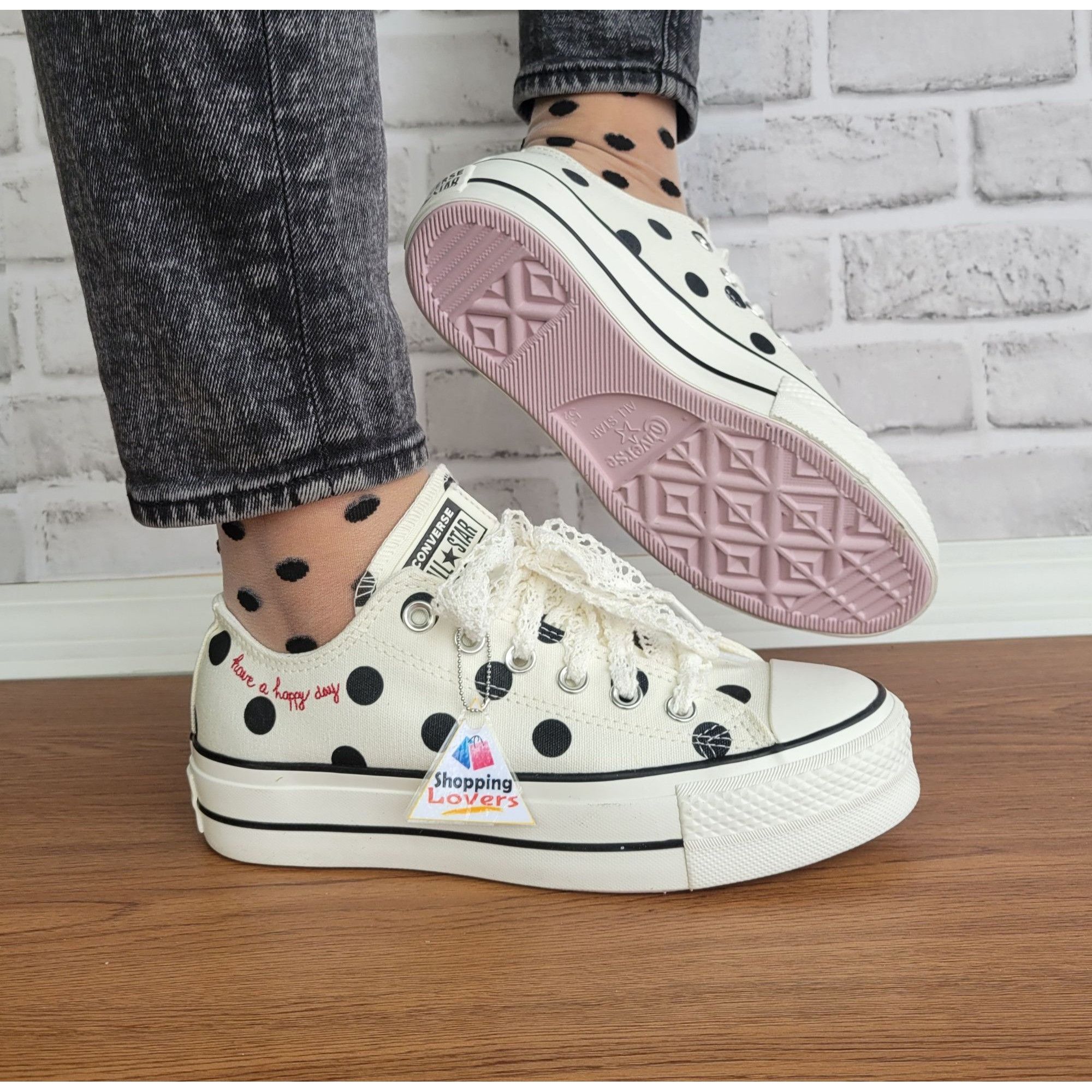 ❤️Chuck Taylor All Star Lift Platform Polka Dots 10 Women Sh