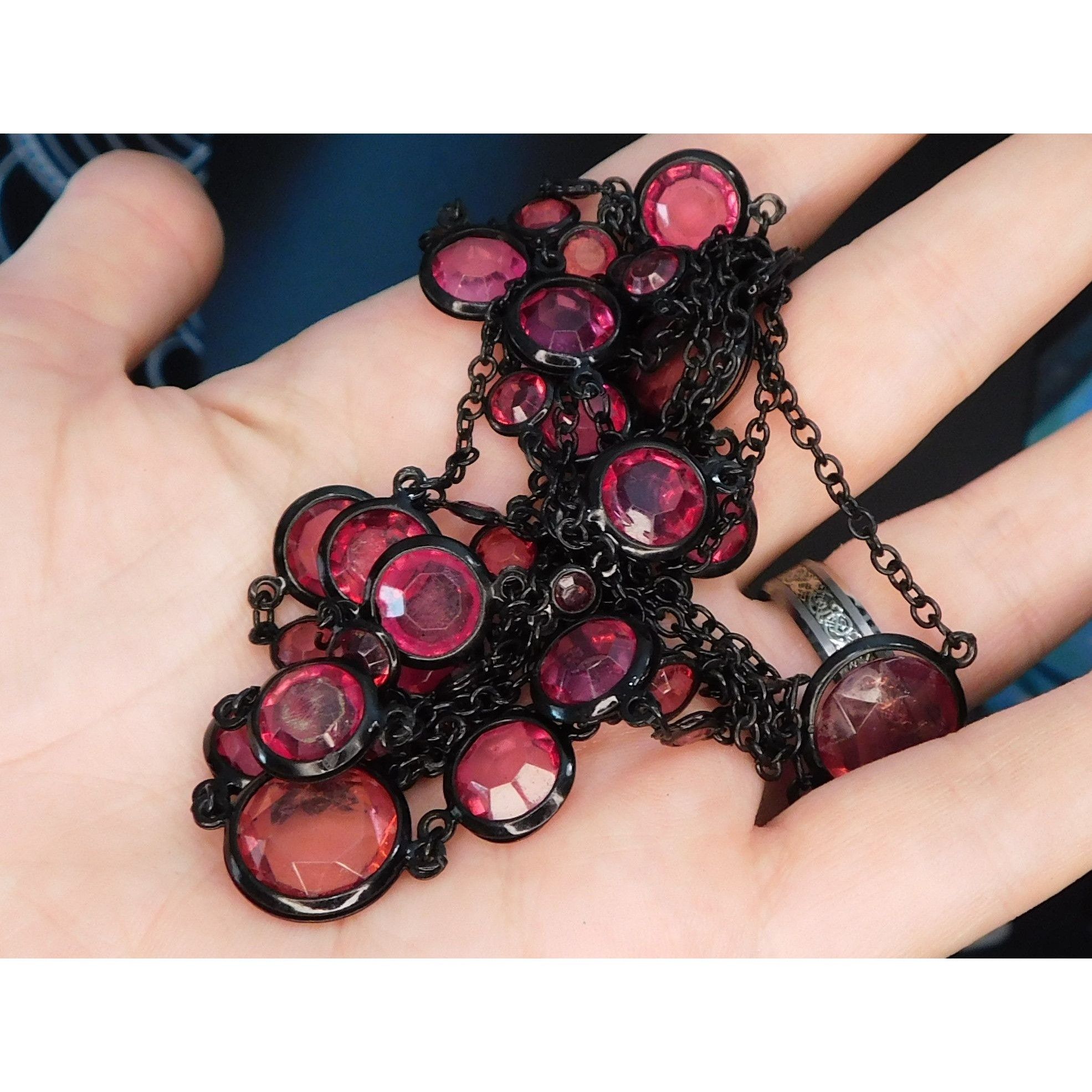 Other Gothic Gemmed Opera Necklace With Pink Gem Stations Size ONE SIZE - 3 Thumbnail