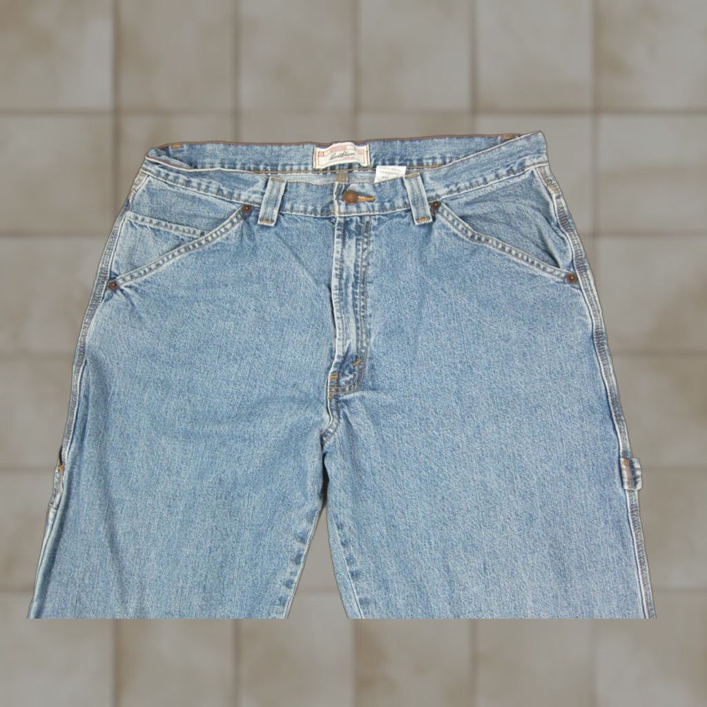 Levi's VINTAGE Levi's Jeans Mens 34x32 Blue Denim Carpenter Straight 90s 80s Baggy Pocket Zipper Button Baggy Denim Jeans Mens Regular Blue 34x32 Size US 34 / EU 50 - 1 Thumbnail