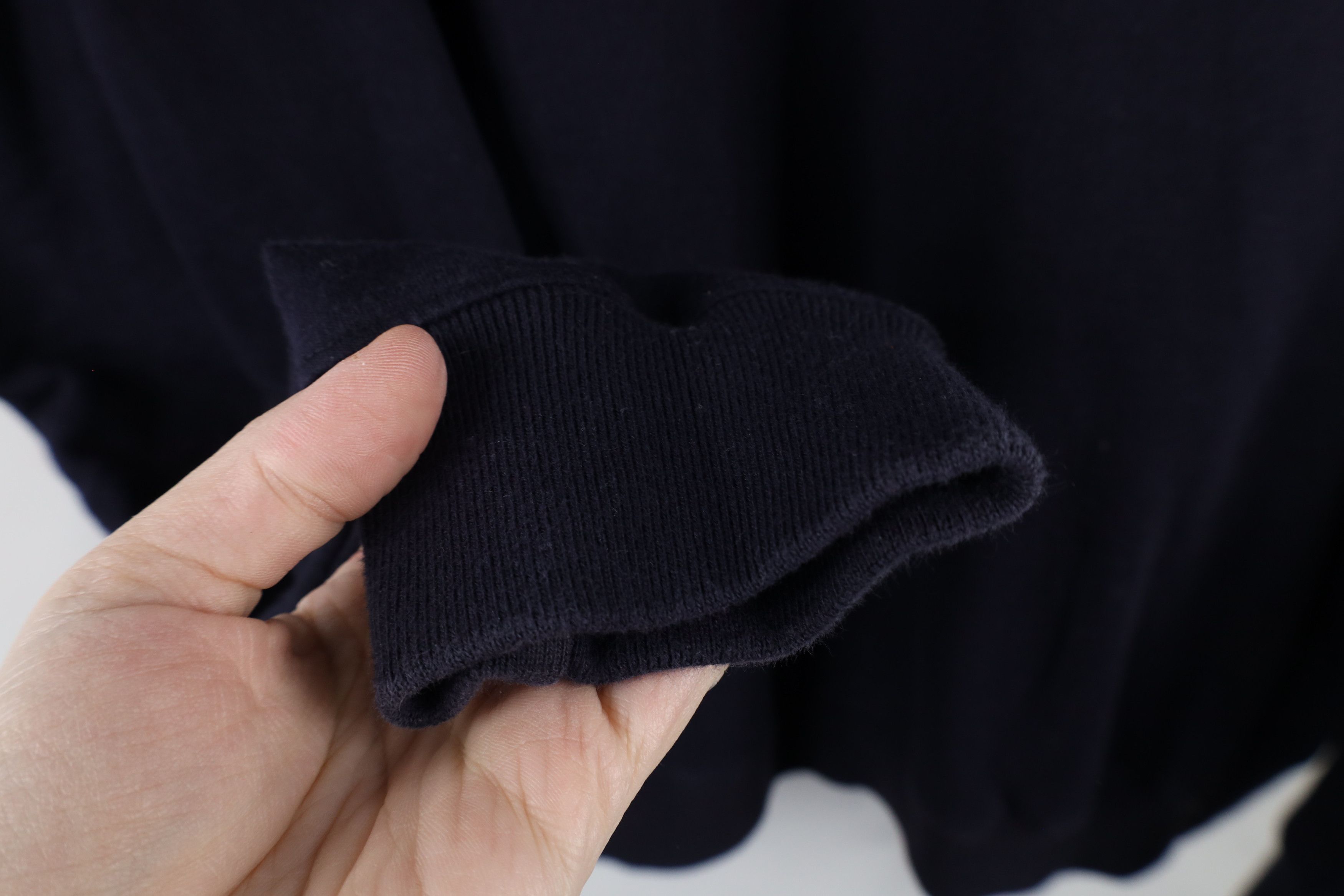 Vintage 90s Lands End Cotton Knit V-Neck Sweater Navy Blue