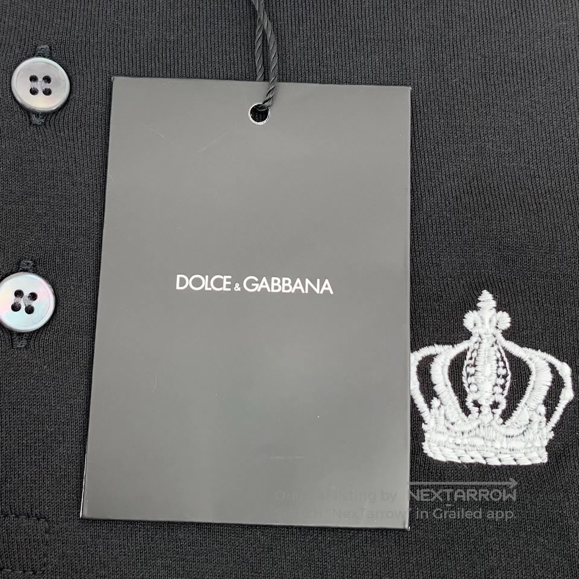 Dolce & Gabbana Dolce Gabbana Black Crown Embroidered Cotton Round Neck Si Size US L / EU 52-54 / 3 - 6 Thumbnail