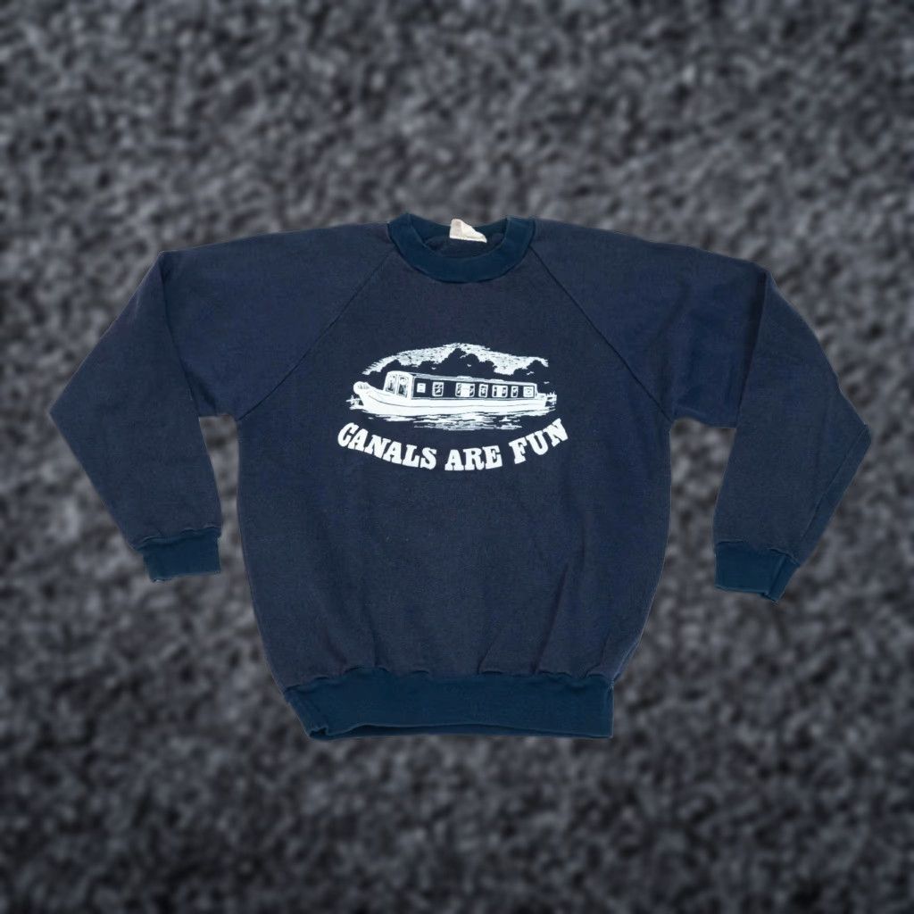 Greats VINTAGE Canals Are Fun Sweatshirt Blue Size S Women United Kingdom 1960s 50s VTG VT Vintage Pullover Crew Neck Size S / US 4 / IT 40 - 1 Thumbnail