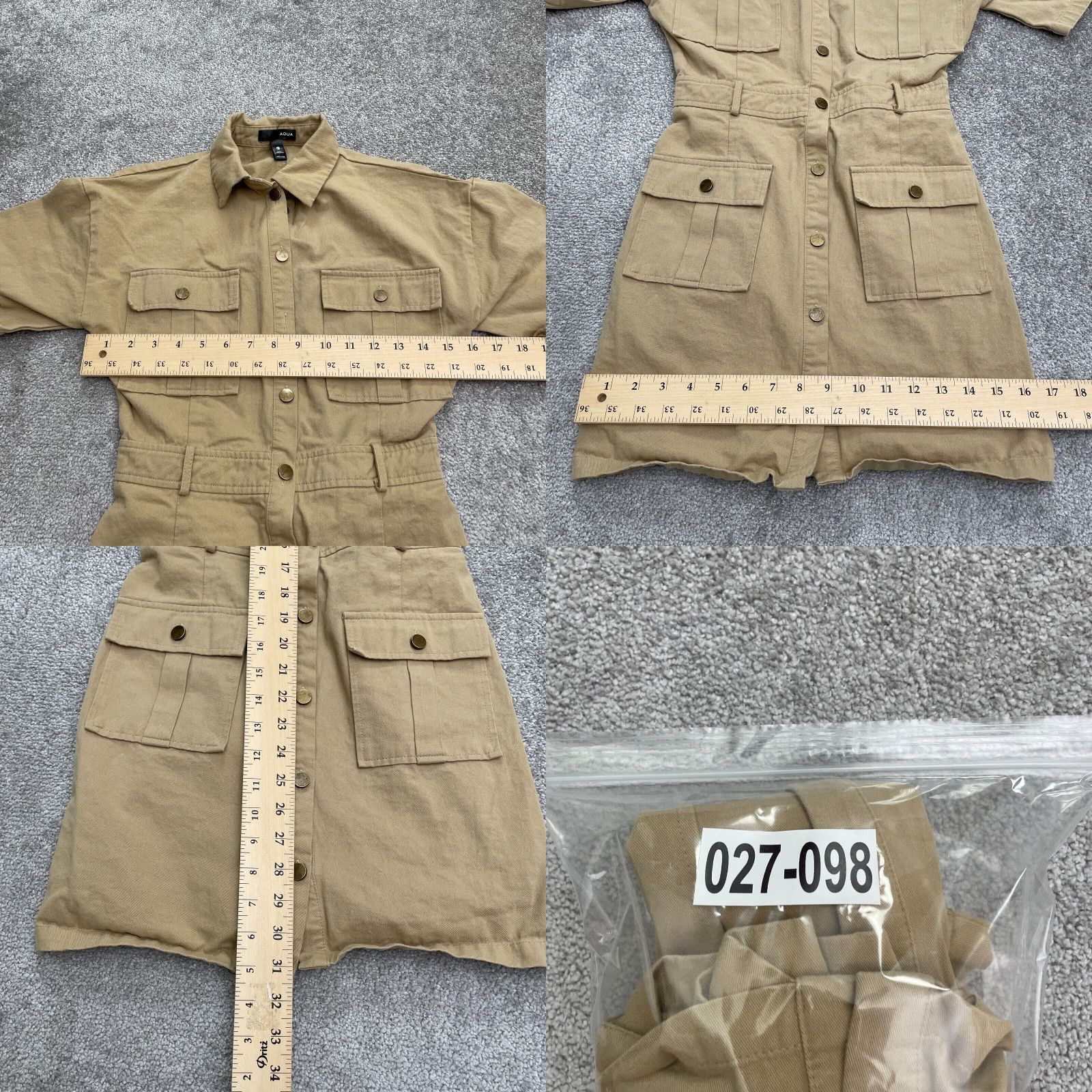 AQUA Aqua Brown Mini Cargo Dress Womens XS Short Sleeve Cotton Snap Size 26" / US 2 / IT 38 - 8 Thumbnail