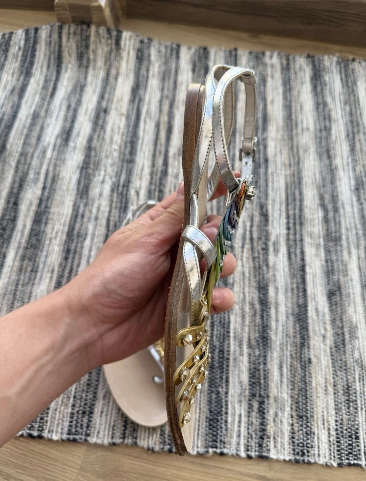 Miu Miu Miu Miu Leather Crystal Sandals Crystal Embellished Parrot Size US 7 / IT 37 - 13 Thumbnail