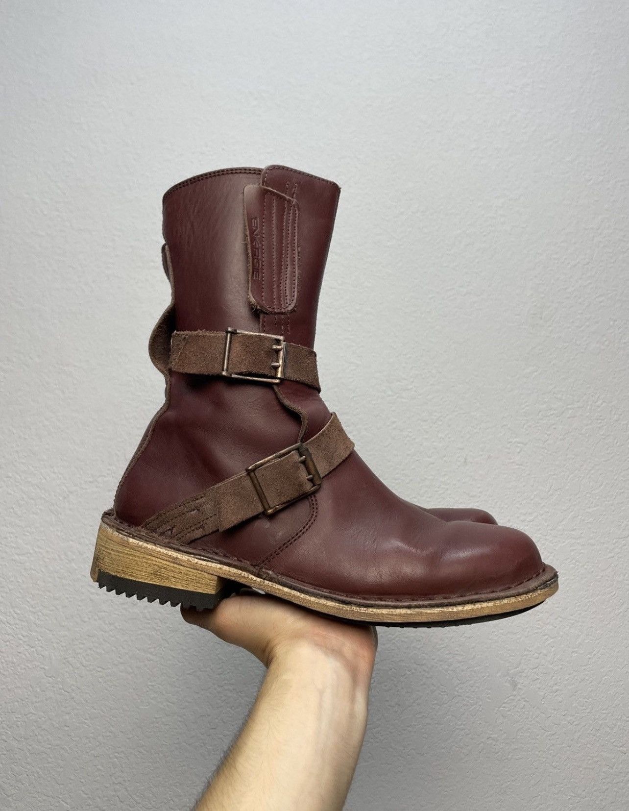If Six Was Nine Vintage Rick Owens Vibe Burgundy Leather Moto Biker Boots Size US 9 / EU 42 - 2 Thumbnail