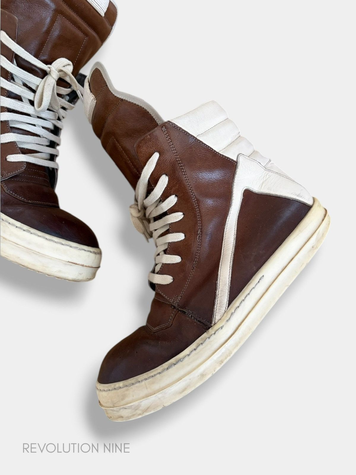 Rick Owens Rick Owens FW22 brown/milk leather geobasket Size US 8 / EU 41 - 3 Thumbnail