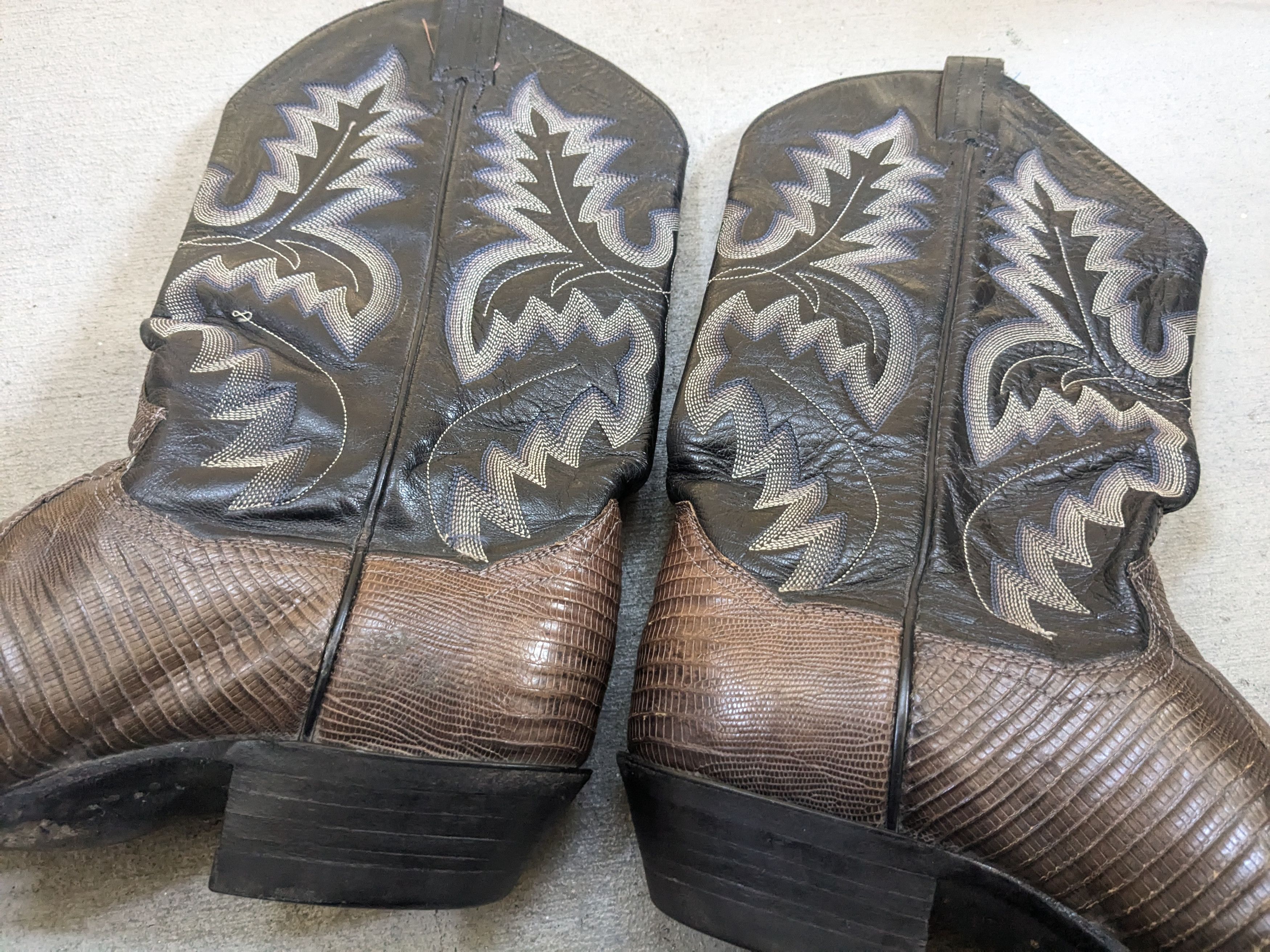 Genuine Leather Panhandle Slim Cowboy Boots 10.5 D Lizard Olive Black 10.5 Size US 10.5 / EU 43-44 - 13 Thumbnail