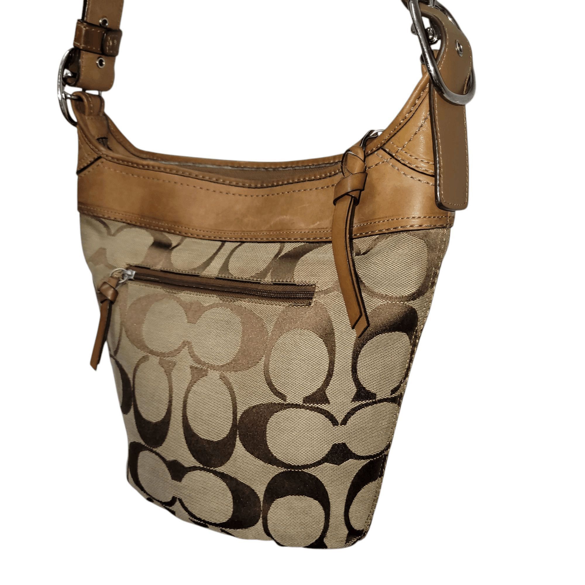 Coach Coach F13358 Brown Canvas Leather Trim Hobo Shoulder Bag Size ONE SIZE - 5 Thumbnail