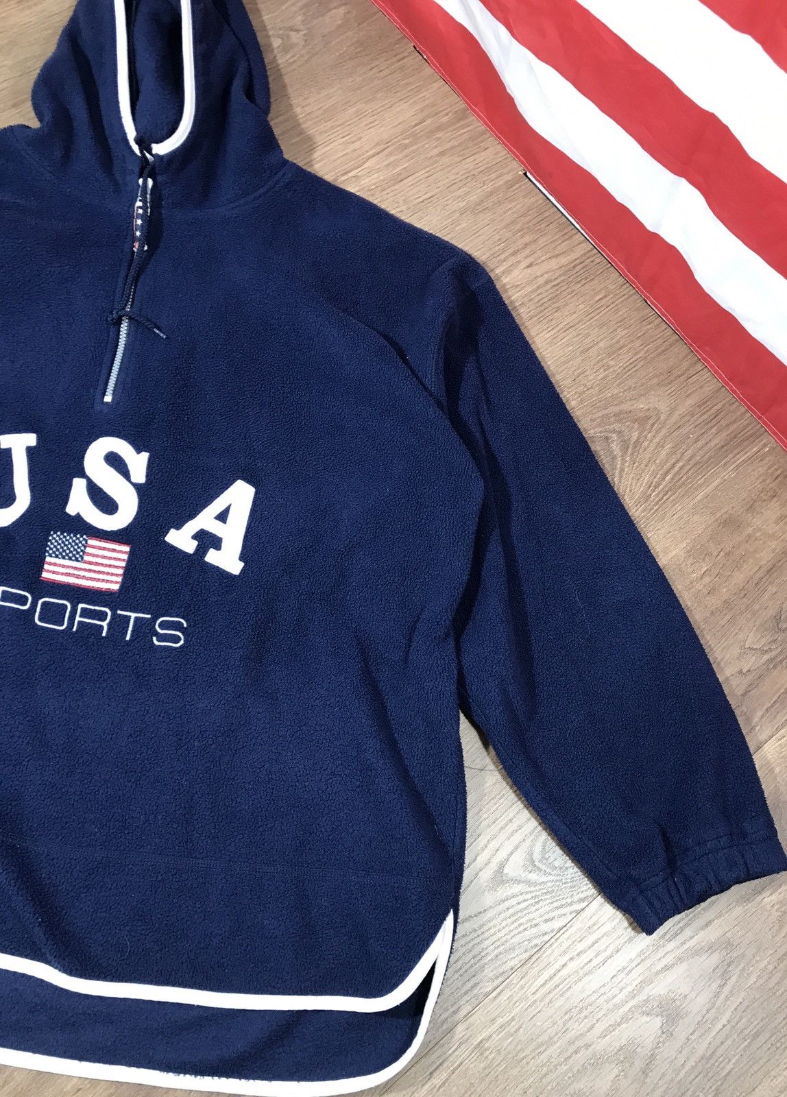 Vintage Vintage 90s USA Sports 1/4 Zip Hoodie Fleece Jacket Size US XXL / EU 58 / 5 - 3 Thumbnail