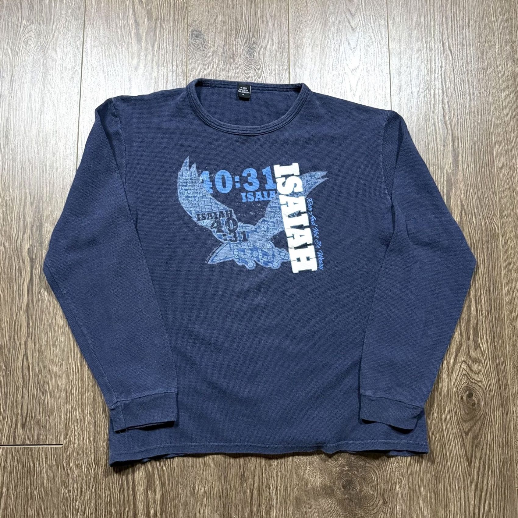 Vintage Y2K Jesus Christian Bible Isaiah 40:31 Eagle Thermal Shirt XL Blue Tee Size US XL / EU 56 / 4 - 3 Thumbnail