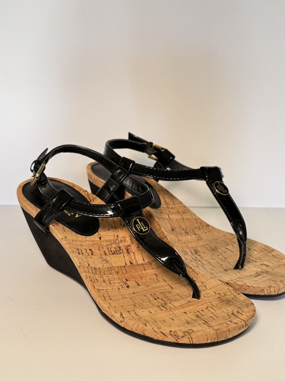 Lauren Ralph Lauren Lauren Ralph Lauren black patent cork wedge sandals Size US 6 / IT 36 - 1 Thumbnail