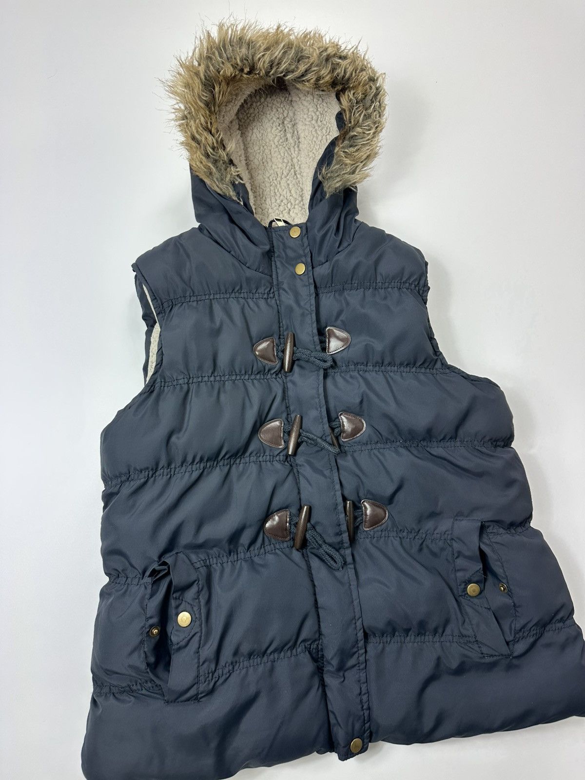 Japanese Brand Faux Fur Women's Vest Wood Button Fit Size L / US 10 / IT 46 - 4 Thumbnail