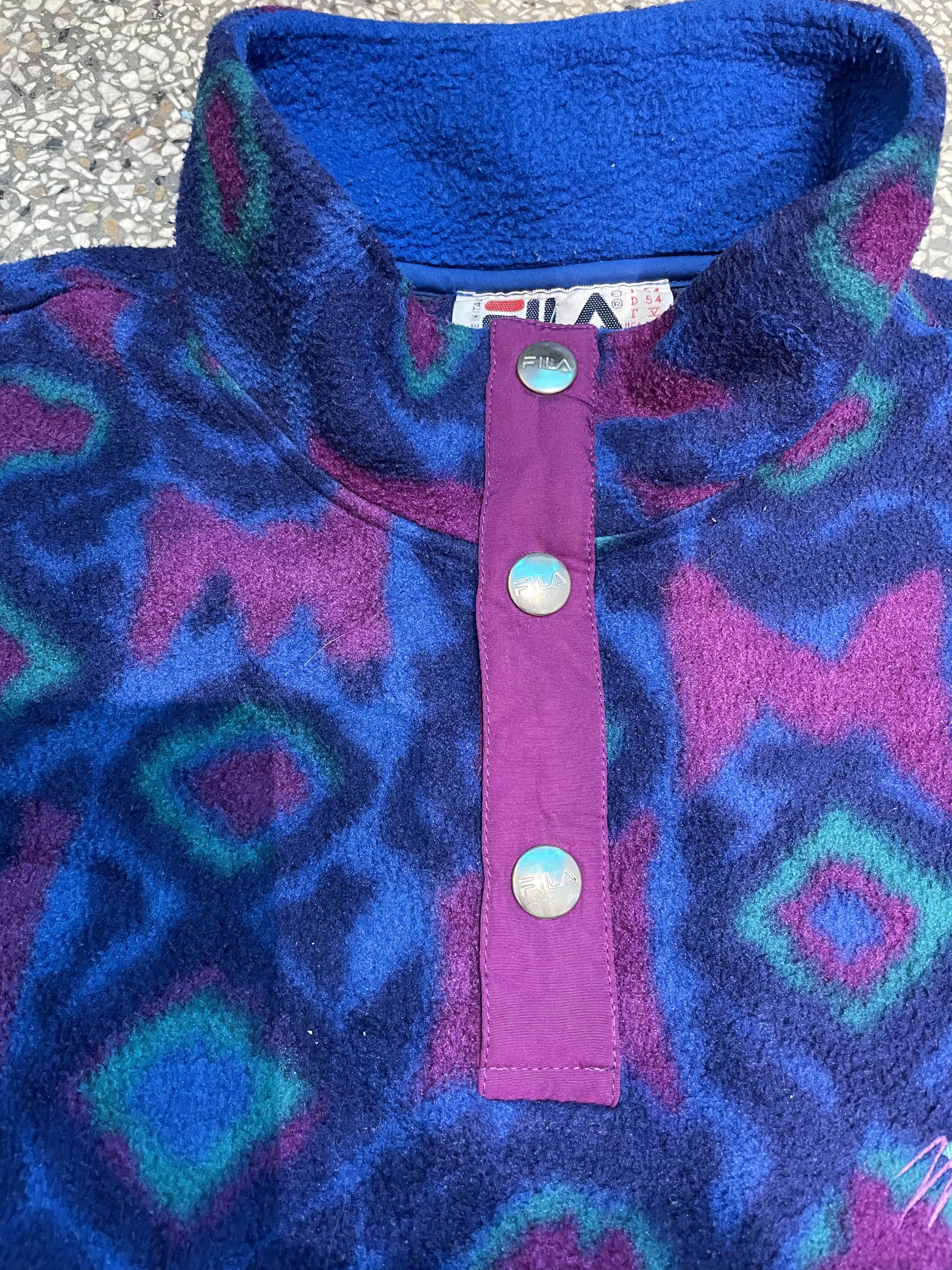 Fila Vintage 90s Retro Fleece Pullover Geometric Snap Button Size US XXL / EU 58 / 5 - 3 Thumbnail