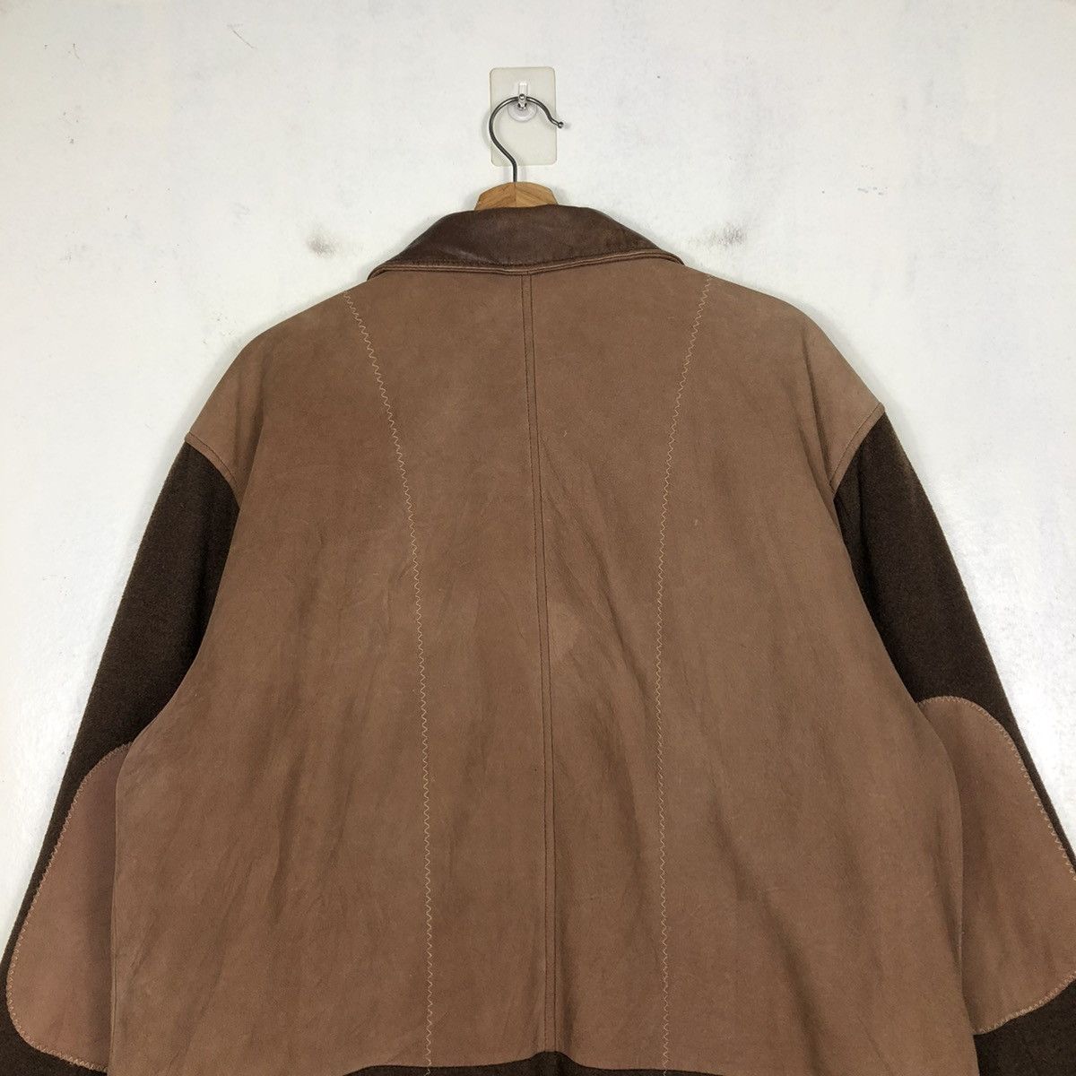 Vintage 📌 WOOL CHORE LEATHER COLLAR JACKET BLUE EFORST ISSEY MIYAKE Size US M / EU 48-50 / 2 - 11 Thumbnail