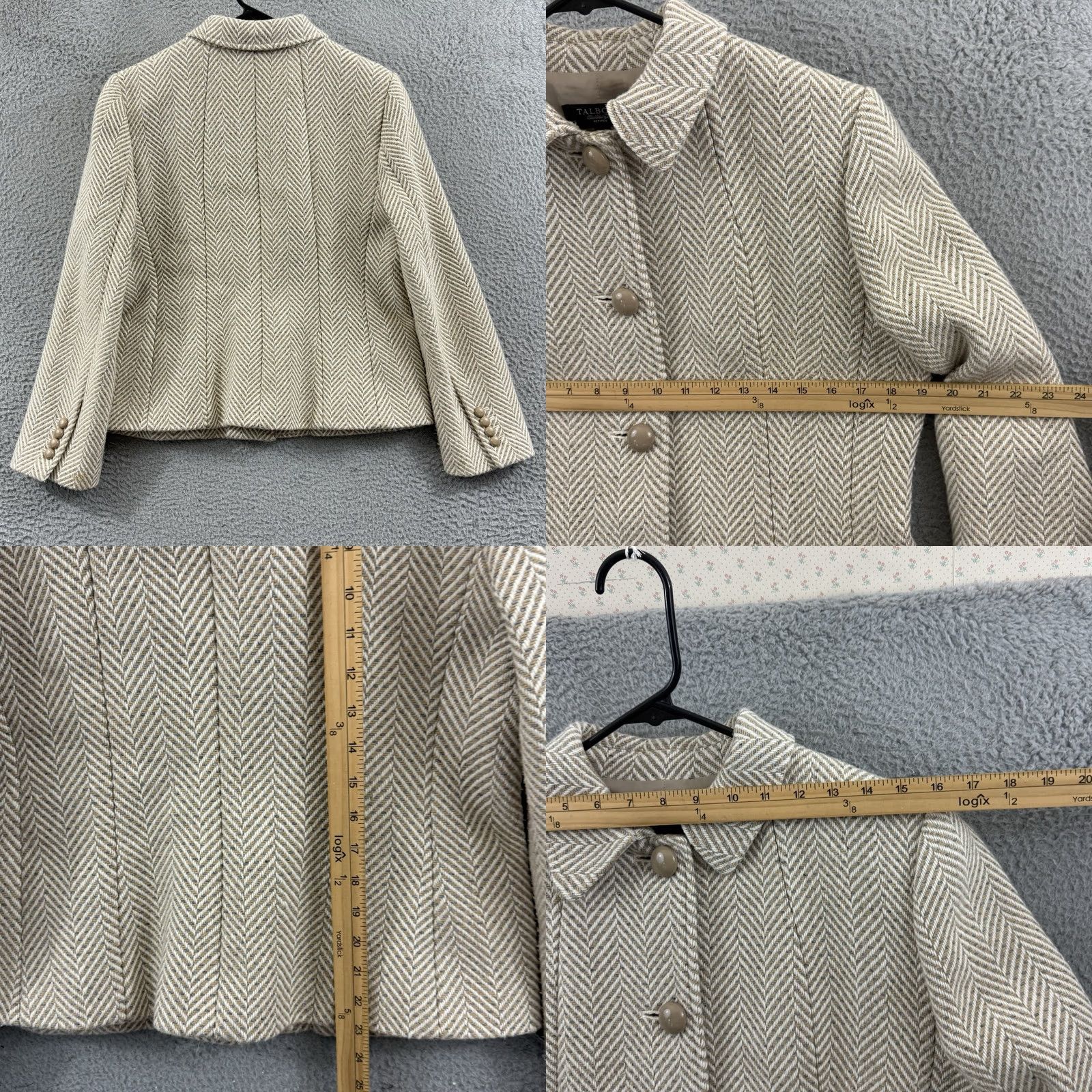 Talbots VINTAGE Talbots Blazer Womens 12P Beige Herringbone Wool Blend Office Career Coat Preppy Size XL / US 12-14 / IT 48-50 - 8 Thumbnail