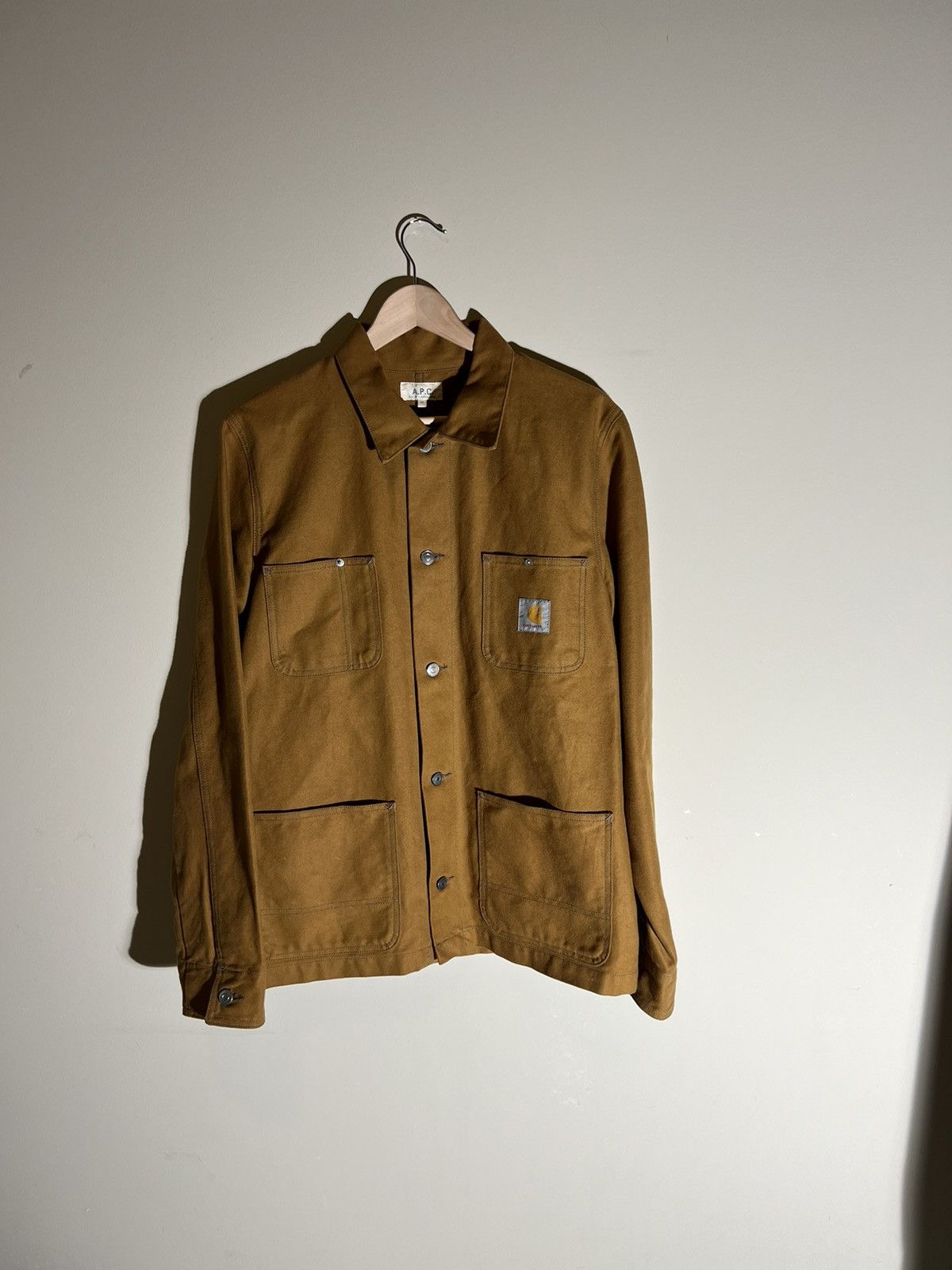 image of A P C x Carhartt Wip Coverall Jacket ‘Hamilton Brown’, Men's (Size Medium)