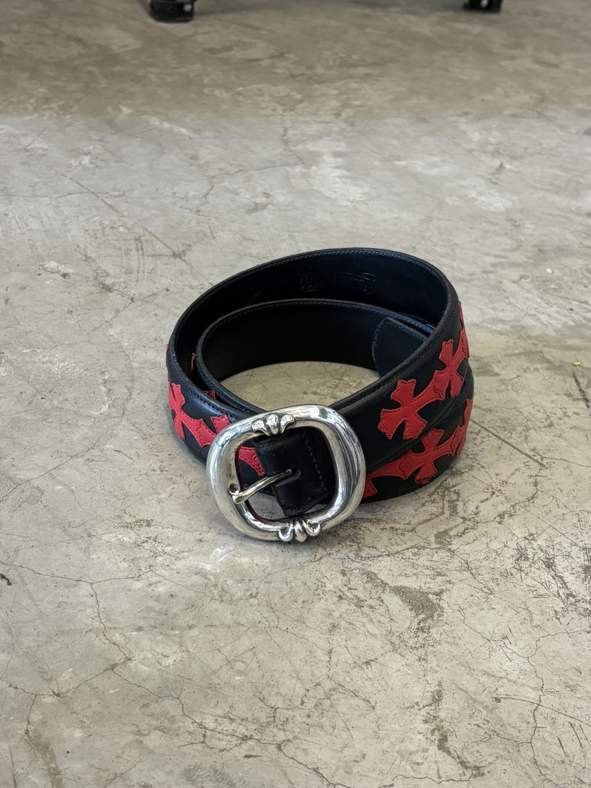 Pre-owned Chrome Hearts Red Cross Patches Gunslinger Belt In Black