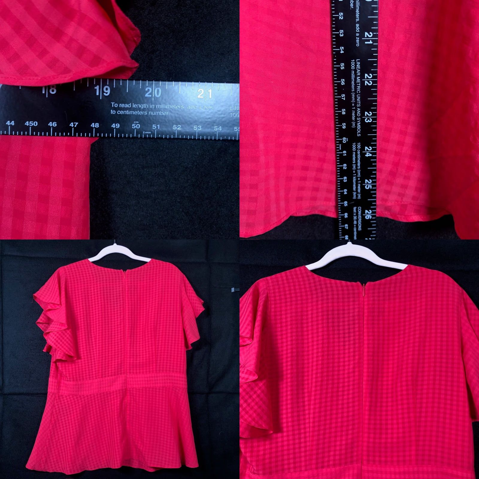 Ann Taylor Ann Taylor Blouse Red V-Neck Short Sleeve Lined Zip Back Large Women’s Size L / US 10 / IT 46 - 8 Thumbnail