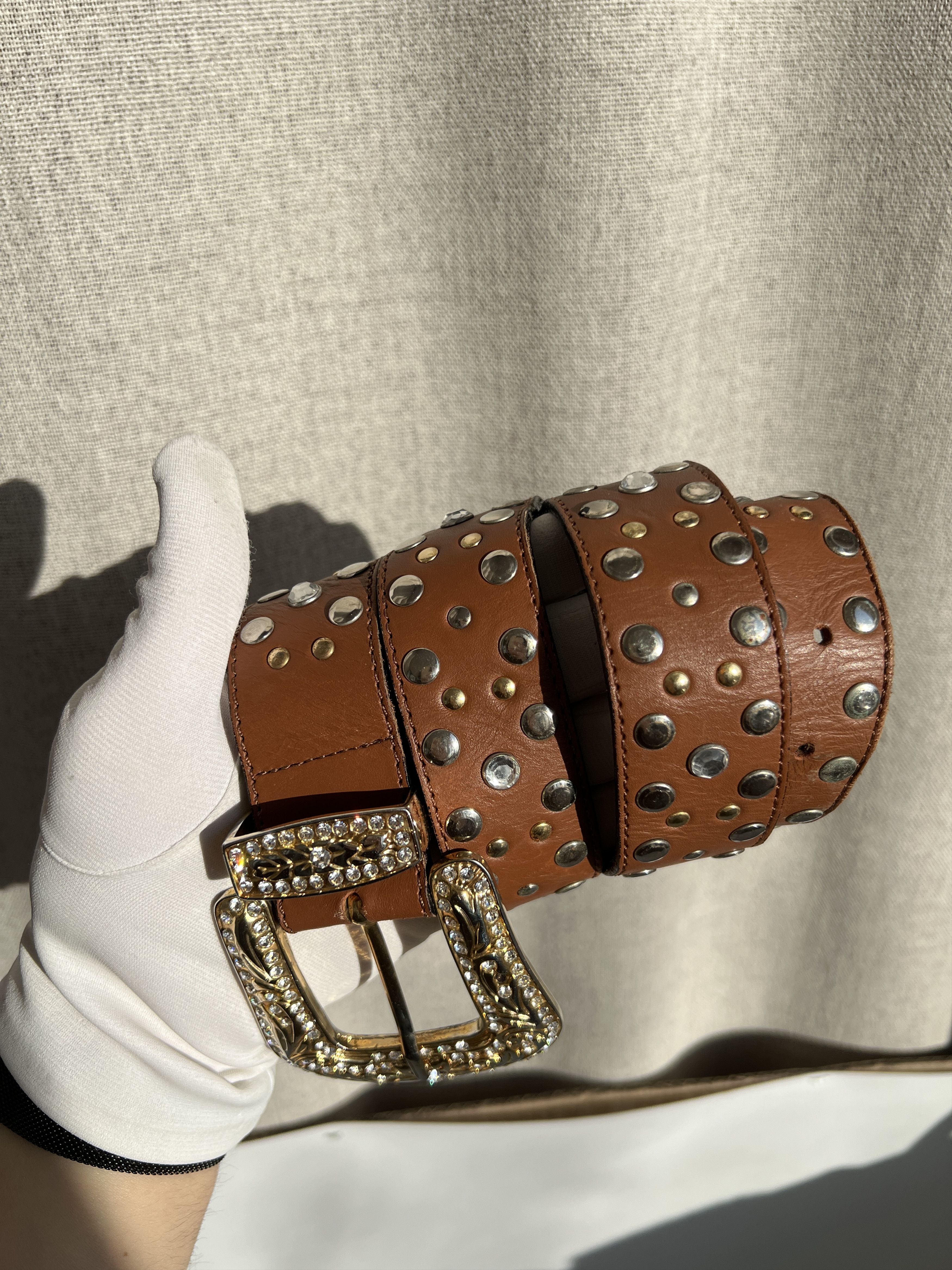 Vintage Y2K Heavy Studded Rhinestones Leather Belt Like BB Simons Size ONE SIZE - 7 Thumbnail