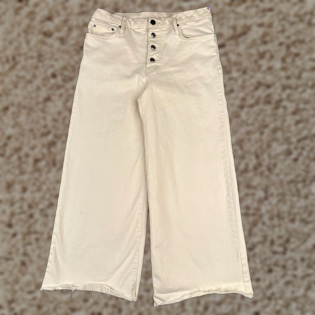 Vintage Time And Tru Jeans Women 10 Ivory Denim Wide-Leg High Rise Button Fly 30x24 Size 32" / US 10 / IT 46 - 1 Thumbnail