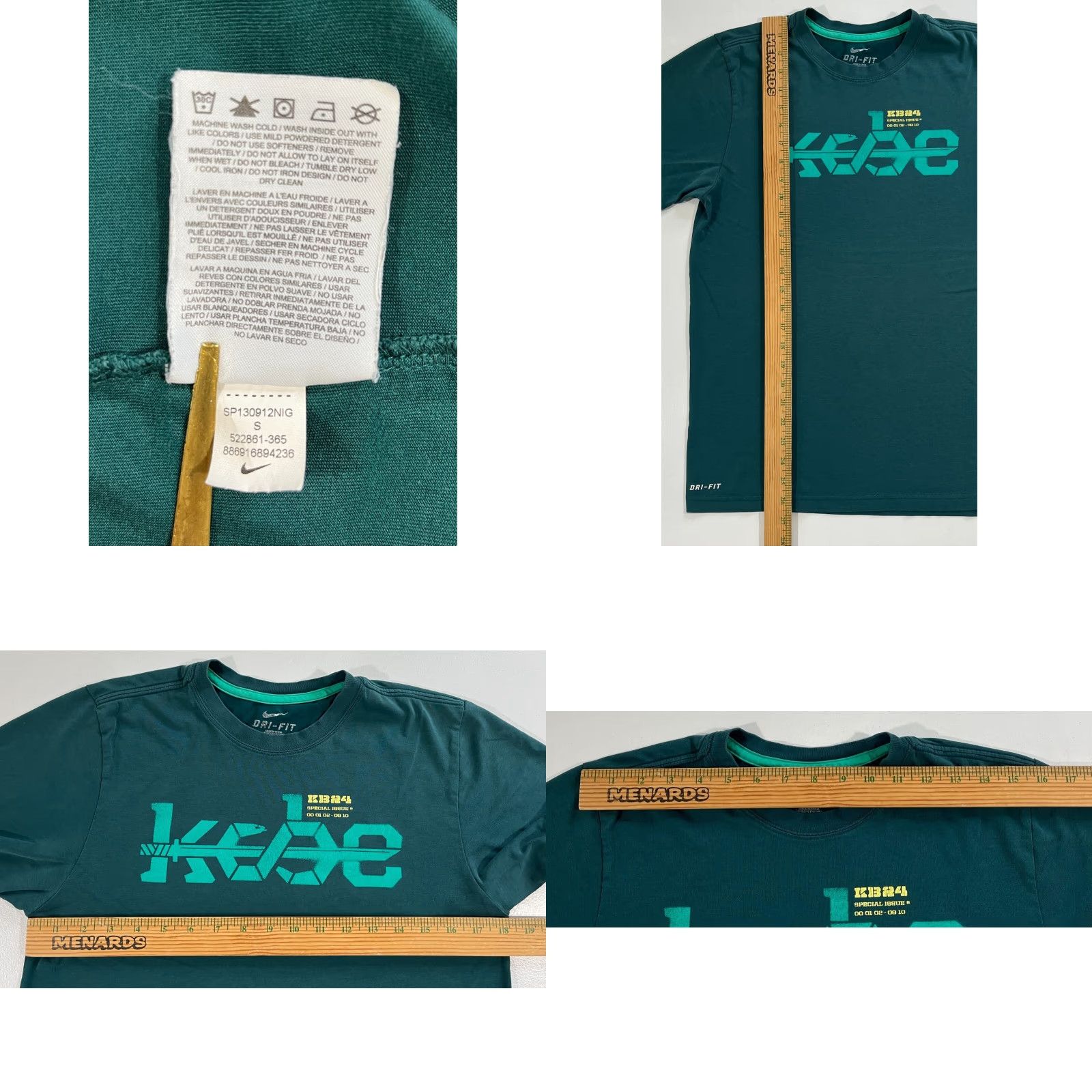 Nike VINTAGE Nike Kobe Bryant KB24 Special Issue T-Shirt Sports Basketball Mens S Green Nike Dri-Fit 522861-365 Size US S / EU 44-46 / 1 - 8 Thumbnail