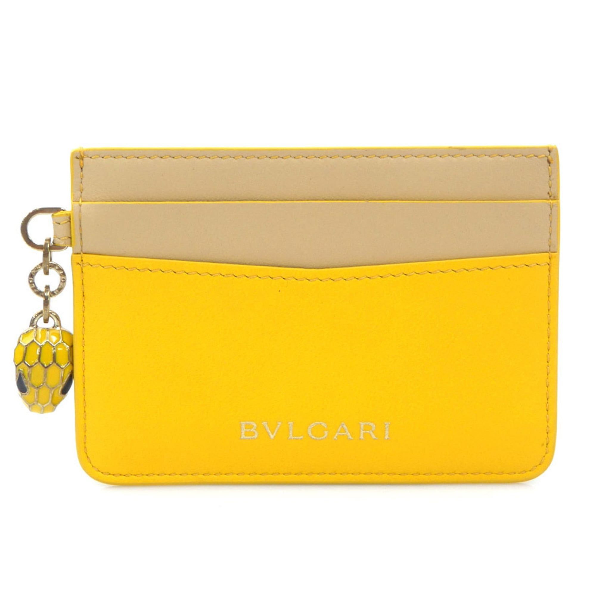 Bvlgari BVLGARI Serpenti Business Card Case in Leather, Yellow/Beige Gold, Women's, e61483j Size ONE SIZE - 1 Thumbnail