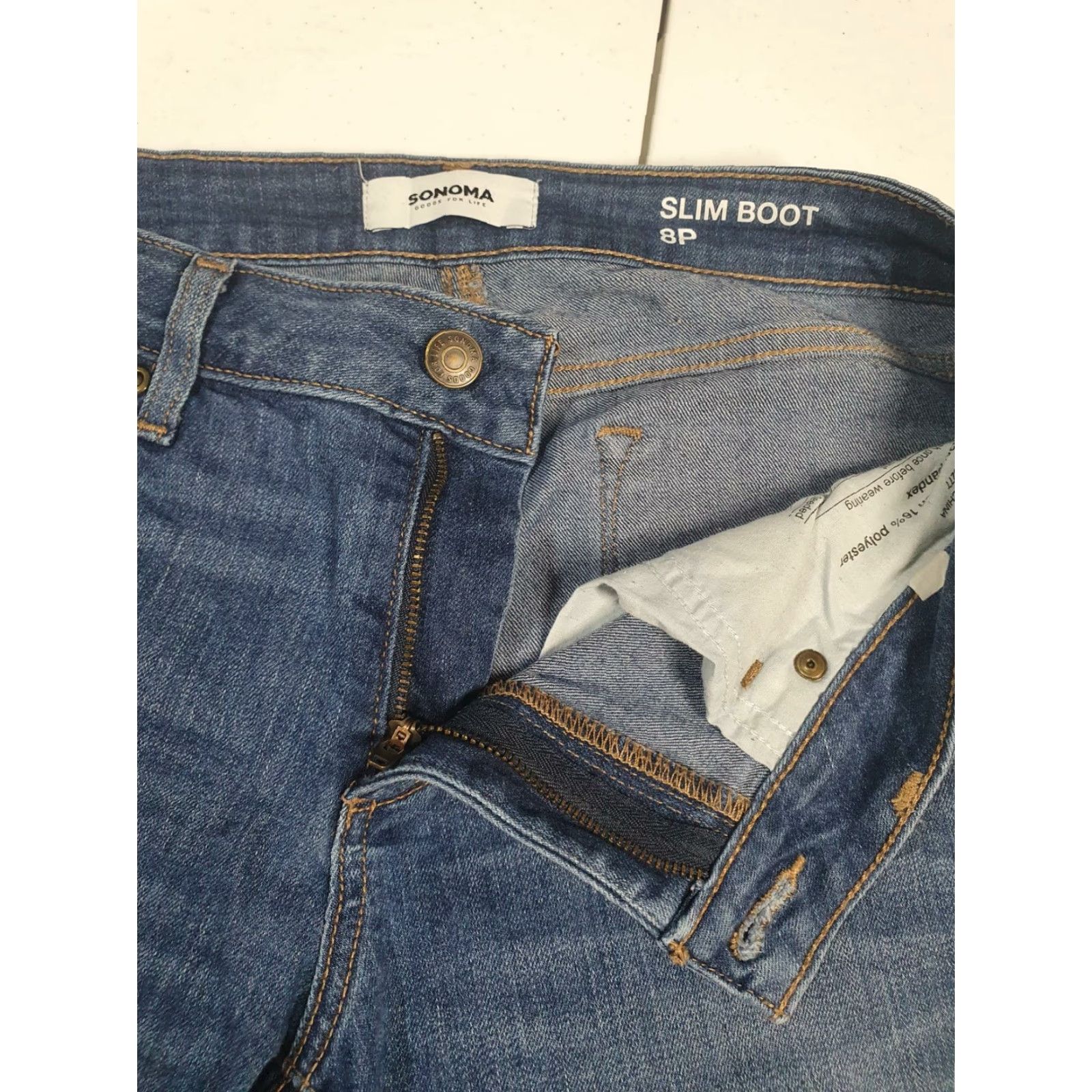 Vintage Sonoma Jeans Womens 8 Blue Slim Boot Cut Mid Rise Medium Wash Whiskers Jeans Size 30" / US 8 / IT 44 - 6 Thumbnail