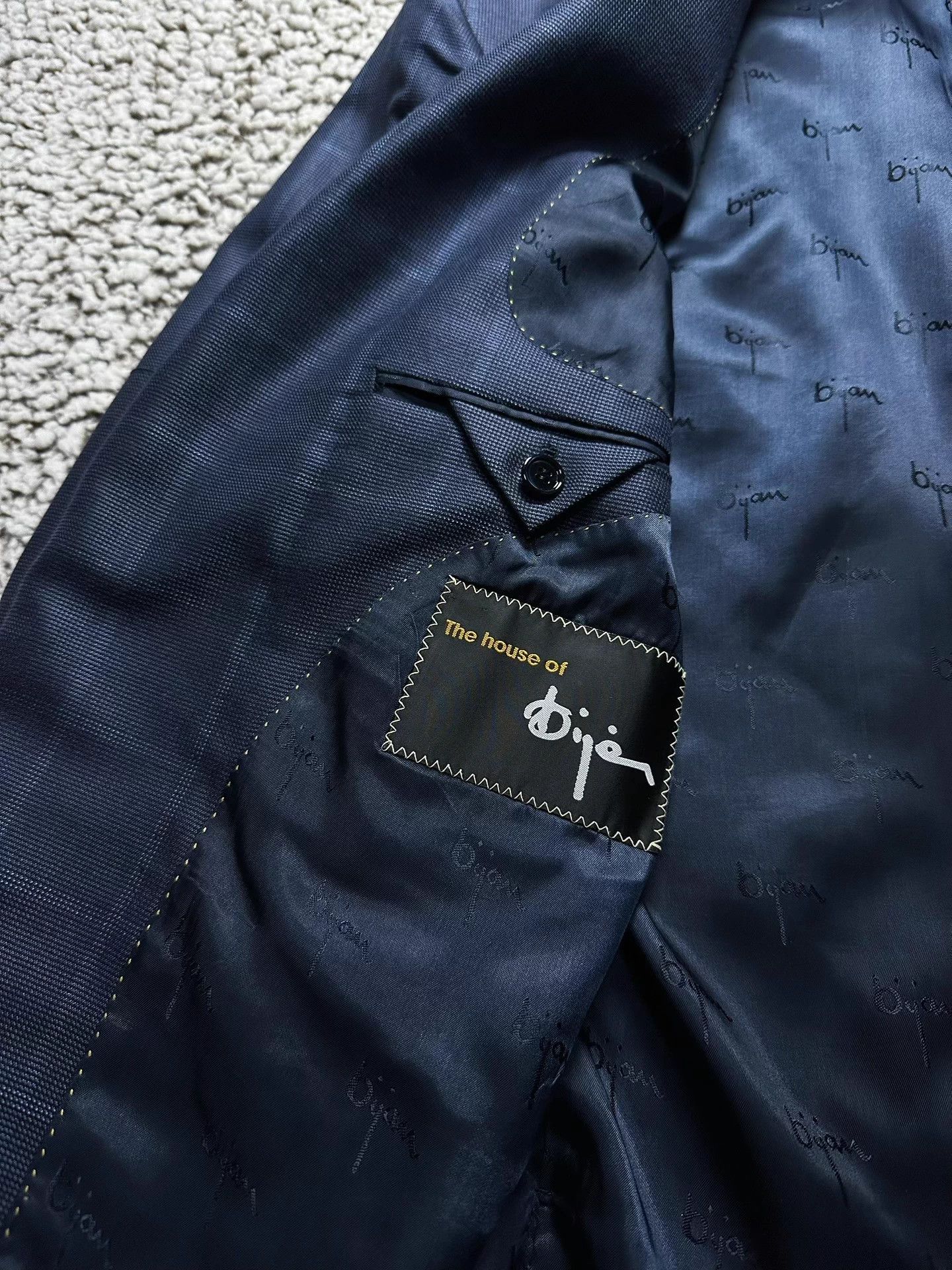 BIJAN Bijan Navy Windowpane Silk Wool Blazer 52 Size US L / EU 52-54 / 3 - 4 Thumbnail