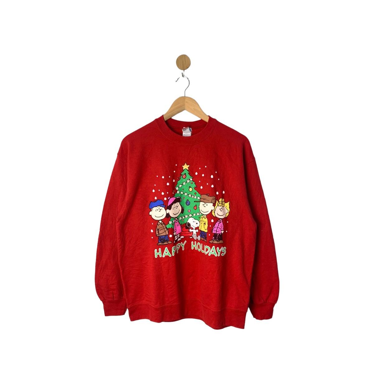 image of Vintage 90's Peanuts Snoopy Sweatshirt Crewneck in Red, Men's (Size Large)