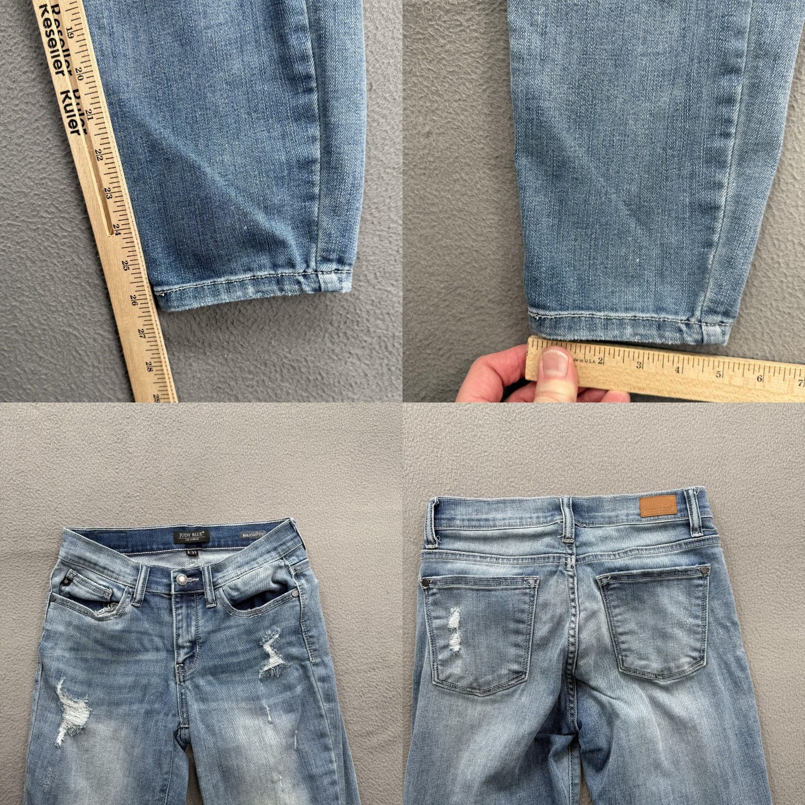 Vintage Judy Blue Jeans Womens 5/27 Blue Distressed Relaxed Straight High Rise 27x26 Denim Stretch 5-Pocket Jeans Size 27" / US 4 / IT 40 - 8 Thumbnail