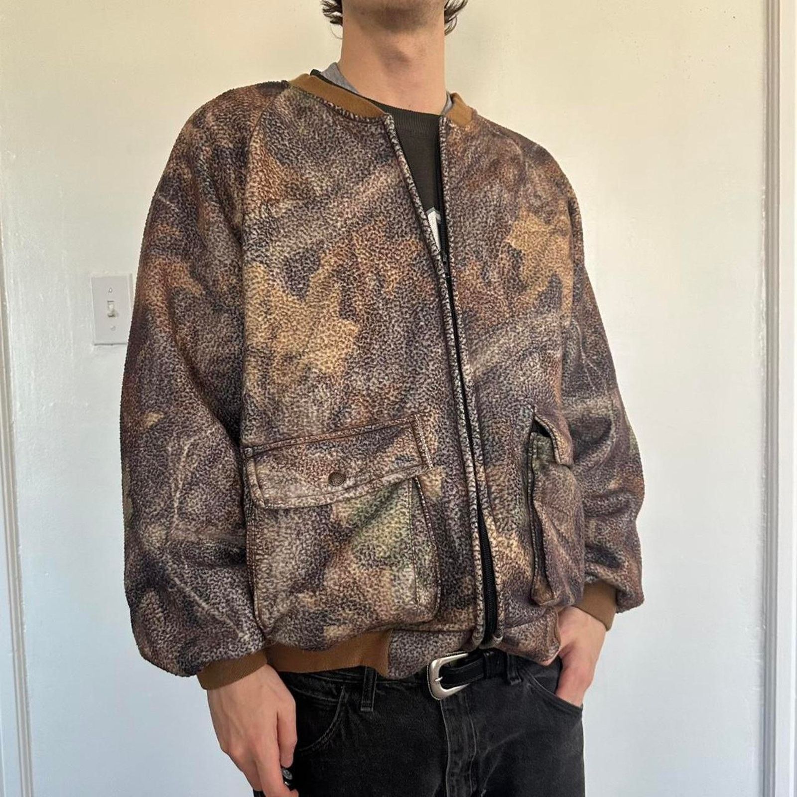 Vintage Vintage Camo Fleece Hunting Bomber Tactical Zip Up Jacket Size US L / EU 52-54 / 3 - 2 Thumbnail