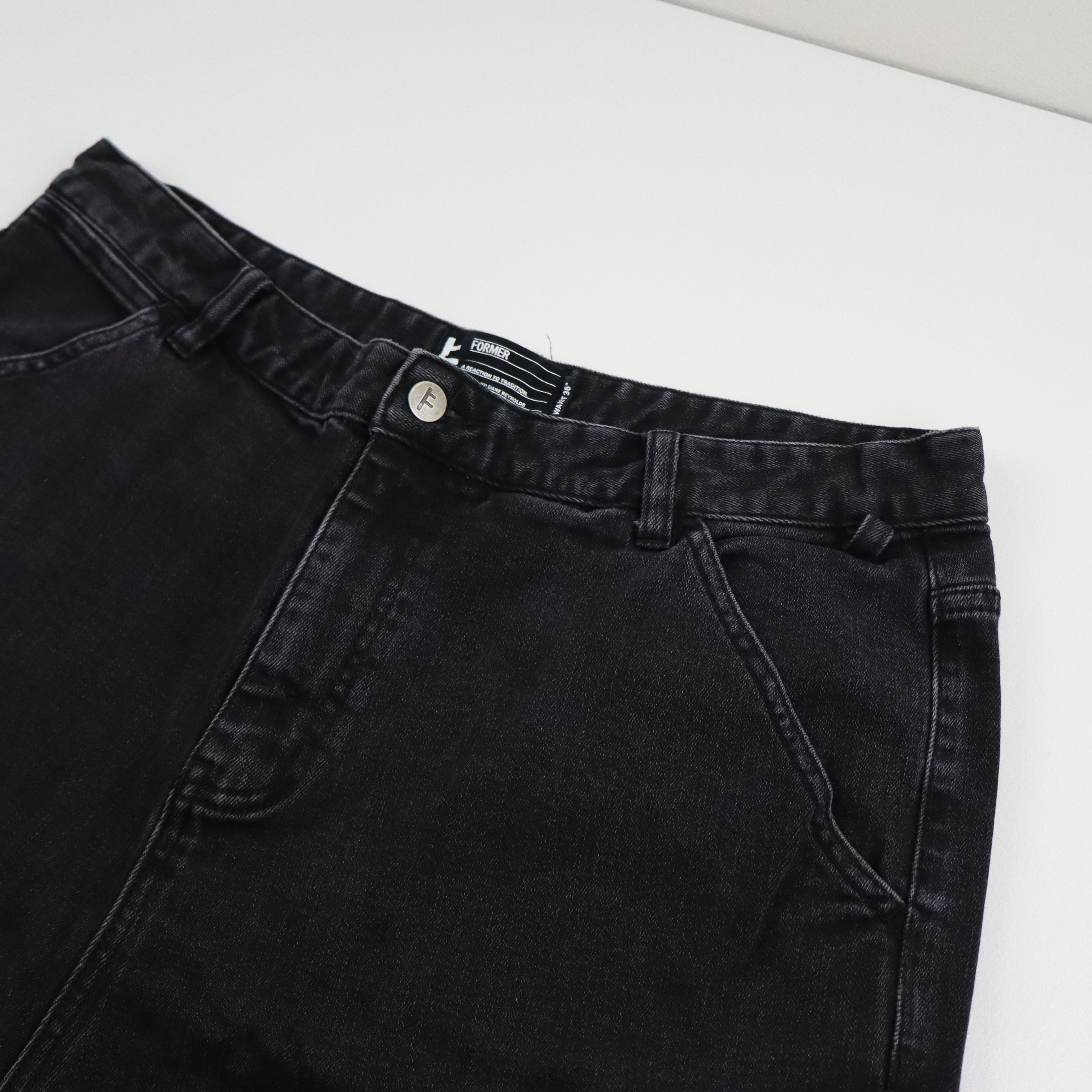 Carhartt × Dickies × Wrangler 90s Former Wide Leg Baggy Black Skater Denim Shorts Jorts Size US 36 / EU 52 - 4 Thumbnail