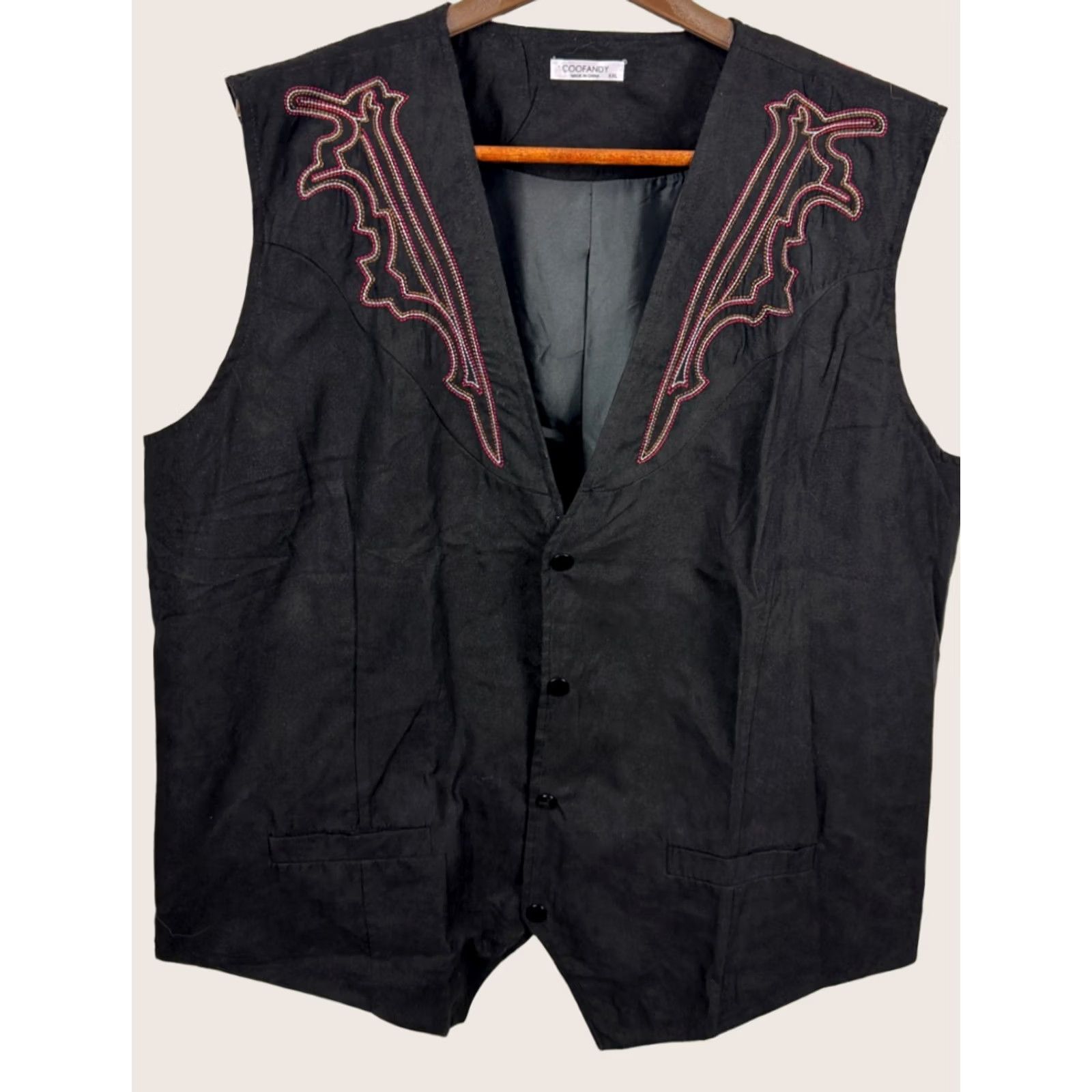 Vintage Coofandy Vest Mens XXL Black Embroidered Snap Button Up Stitched Lined Western Size US XXL / EU 58 / 5 - 1 Thumbnail