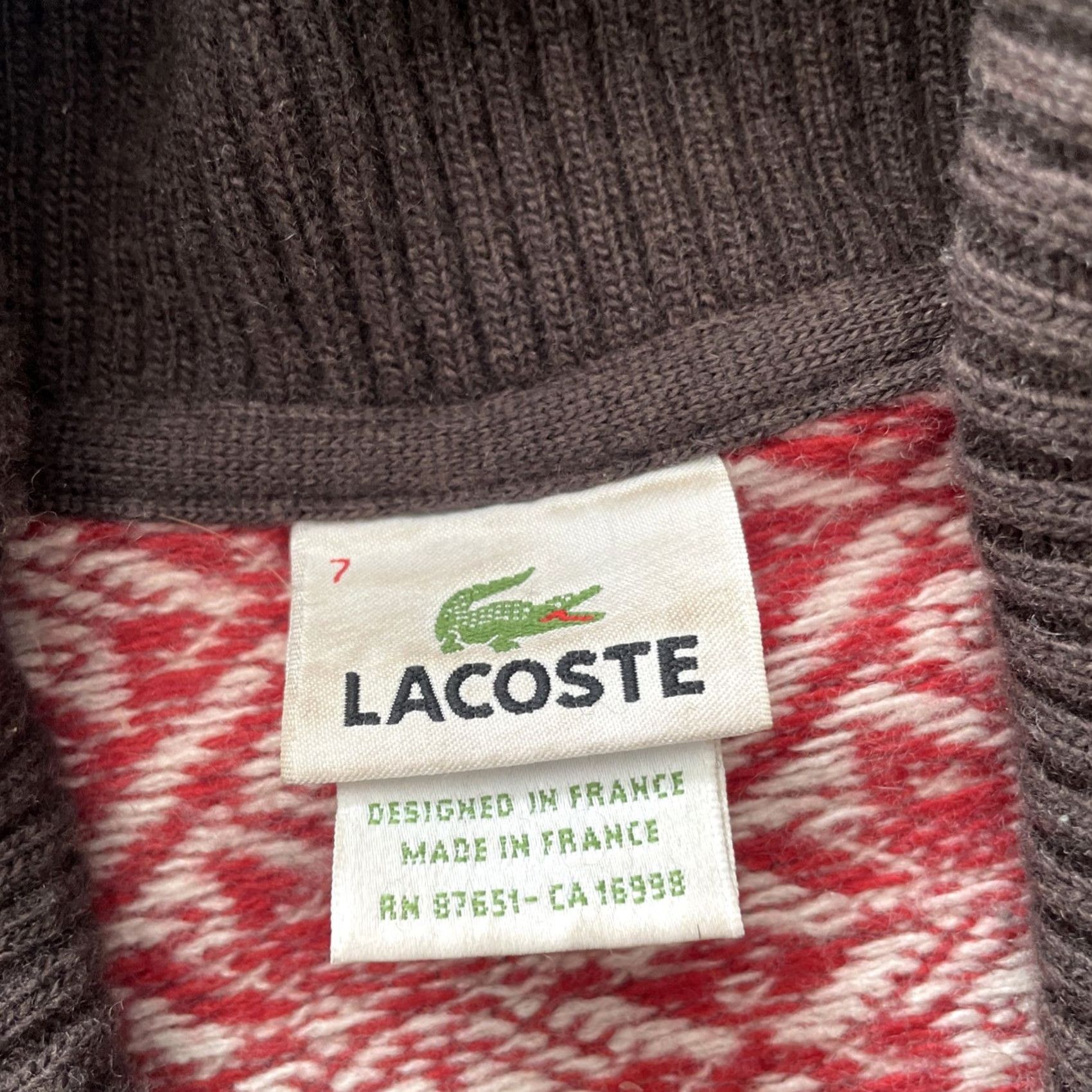 Lacoste VINTAGE Lacoste Sweater Mens 7 Shawl Neck Wool Blend Knit Pullover Brown France 80s Preppy Logo Buttons Mens Size US M / EU 48-50 / 2 - 3 Thumbnail