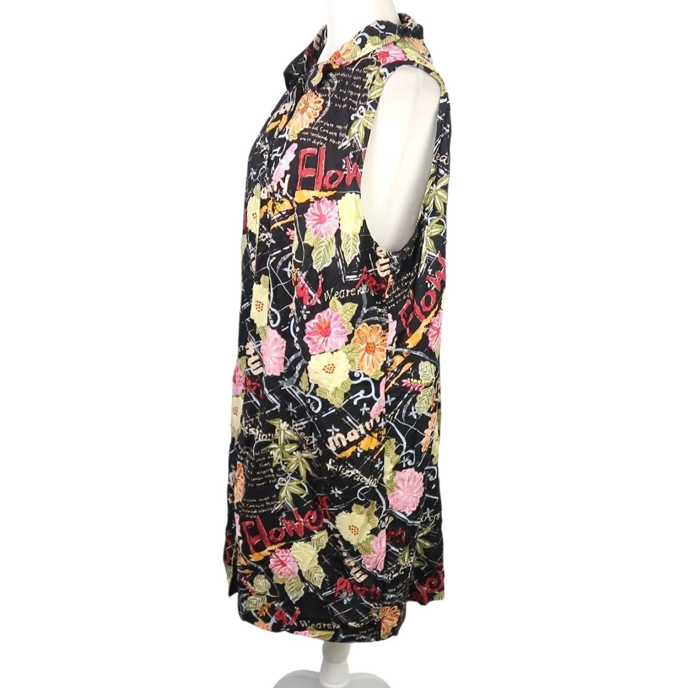 Vintage VINTAGE Expressions Hawaiian Floral Shirt Dress 24W Women Sleeveless Knee Length Button Front 90s Black Floral Sundress Shirt Dress Plus Size Size 4XL / US 24-26 - 3 Thumbnail