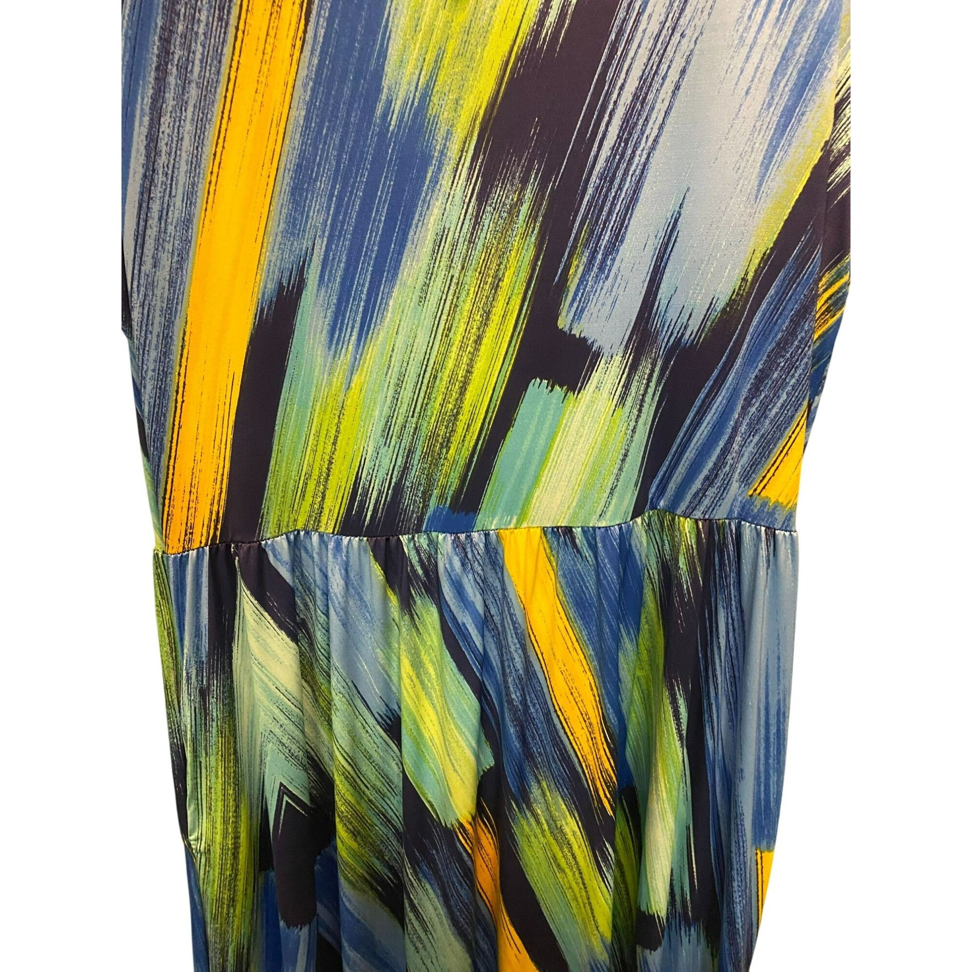 Other Blue Green Yellow Jupee Short Sleeve Abstract Print Silky Dr Size XL / US 12-14 / IT 48-50 - 3 Thumbnail