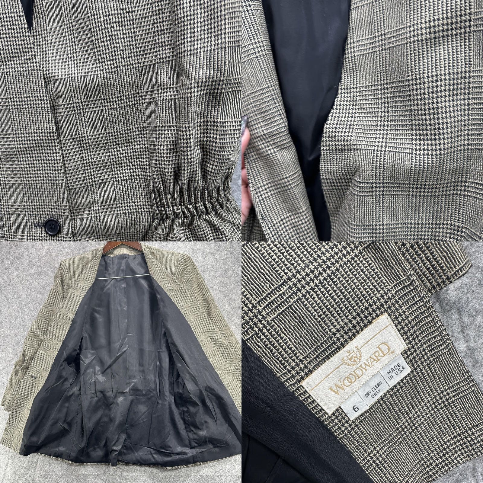 Vintage Woodward Blazer Womens 6 Gray Glen Plaid Single Button Elastic Waist Mid-Length Jacket Coats Business Workwear Size M / US 6-8 / IT 42-44 - 8 Thumbnail