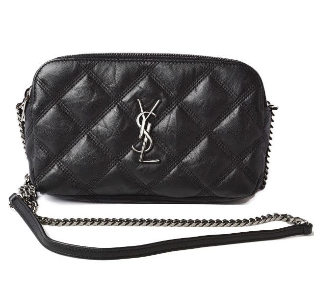 Yves Saint Laurent Becky Double Zip Pouch Mini Bag Clutch Bag Leather Black YSL
