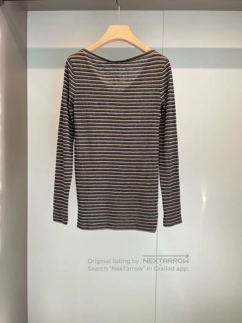 Brunello Cucinelli Brunello Cucinelli Gray Golden Striped Linen T-Shirt Size XS / US 0-2 / IT 36-38 - 2 Thumbnail
