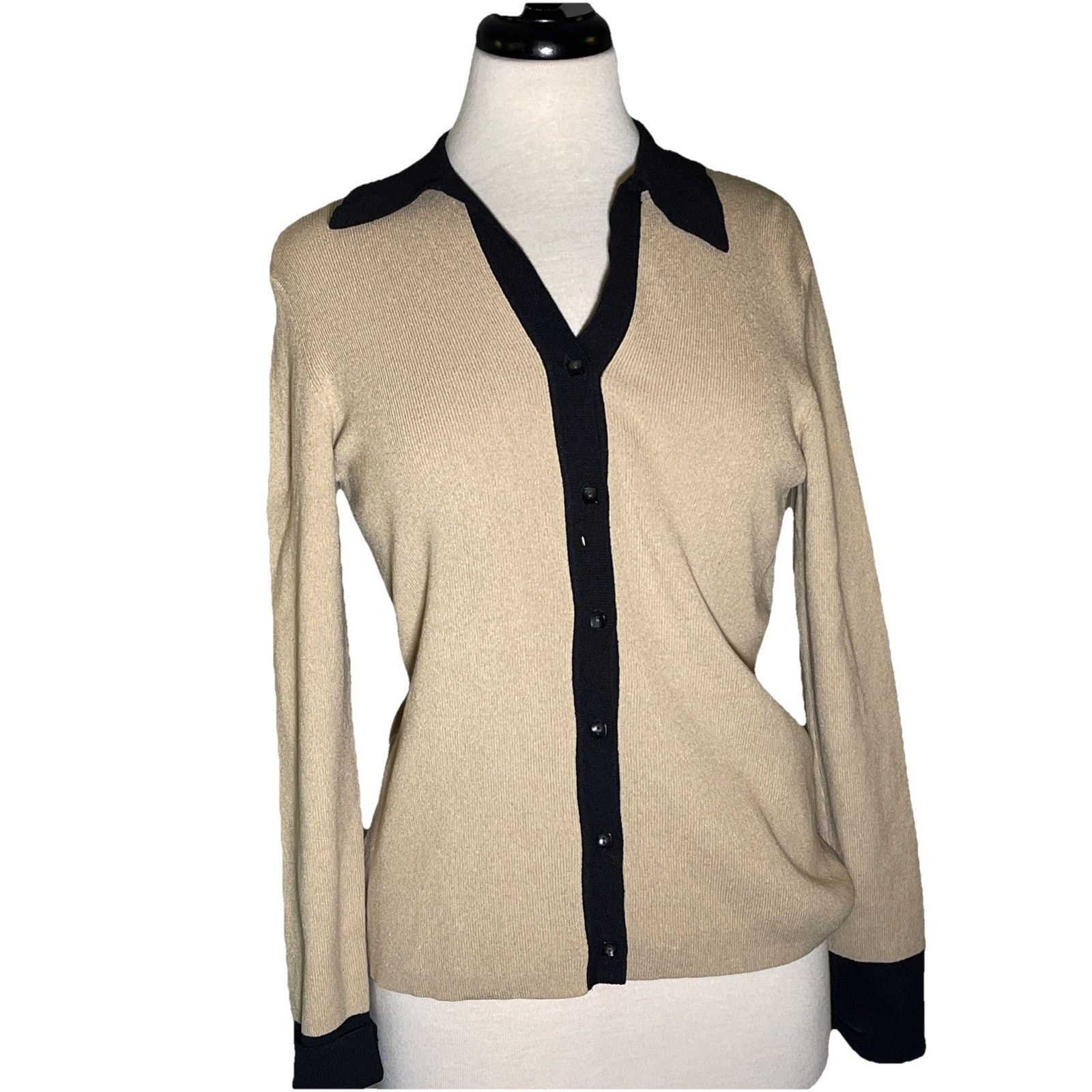 Loft Loft Women's Cream Black Cardigan Sweater Button Size M Size M / US 6-8 / IT 42-44 - 1 Thumbnail