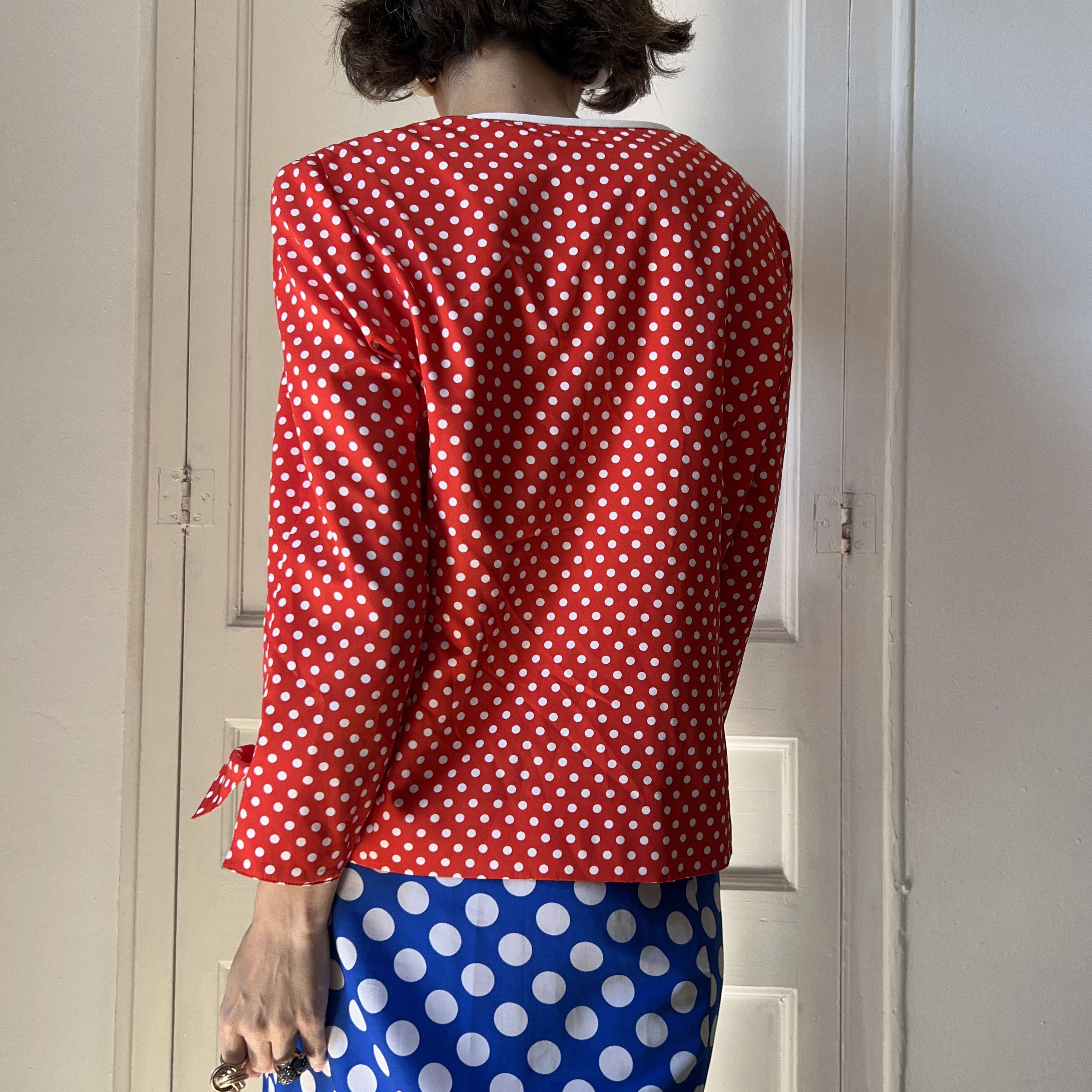 Vintage Vintage 80s Red Polka Dot Blazer Size L / US 10 / IT 46 - 5 Thumbnail